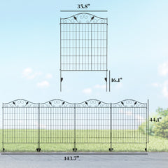 Outsunny Garden Fence, 4 Pack, 44 in(H) x 12 ft(L) Folding Garden Fence Border, No Dig Ground Stake Metal Fence Panels for Outdoor Patio Yard Landscape