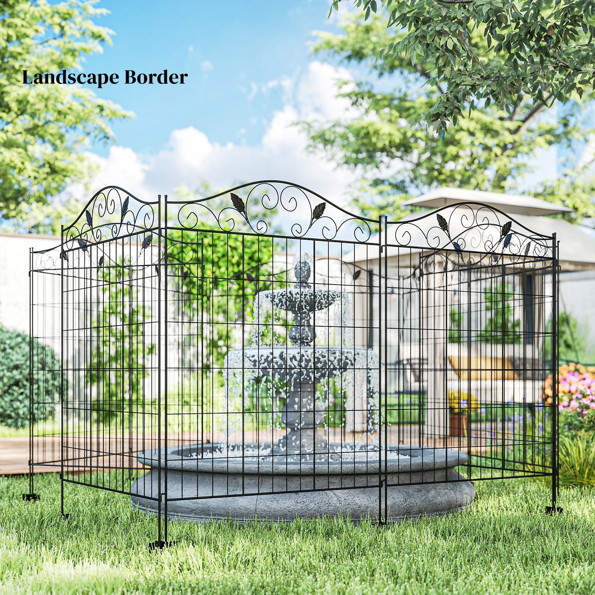Outsunny Garden Fence, 4 Pack, 44 in(H) x 12 ft(L) Folding Garden Fence Border, No Dig Ground Stake Metal Fence Panels for Outdoor Patio Yard Landscape