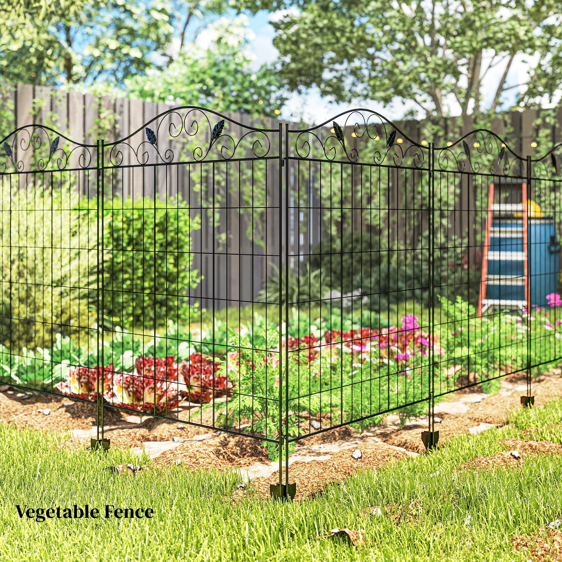 Outsunny Garden Fence, 4 Pack, 44 in(H) x 12 ft(L) Folding Garden Fence Border, No Dig Ground Stake Metal Fence Panels for Outdoor Patio Yard Landscape