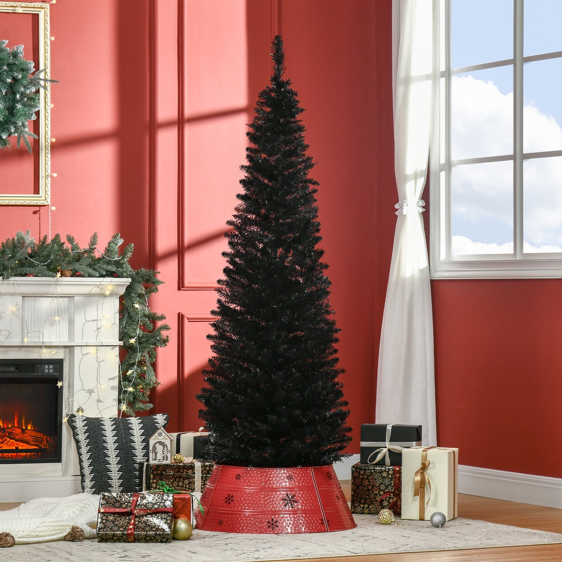 HOMCOM 6' Artificial Pencil Christmas Tree, Slim Xmas Tree with 390 Realistic Branch Tips and Plastic Stand, Black