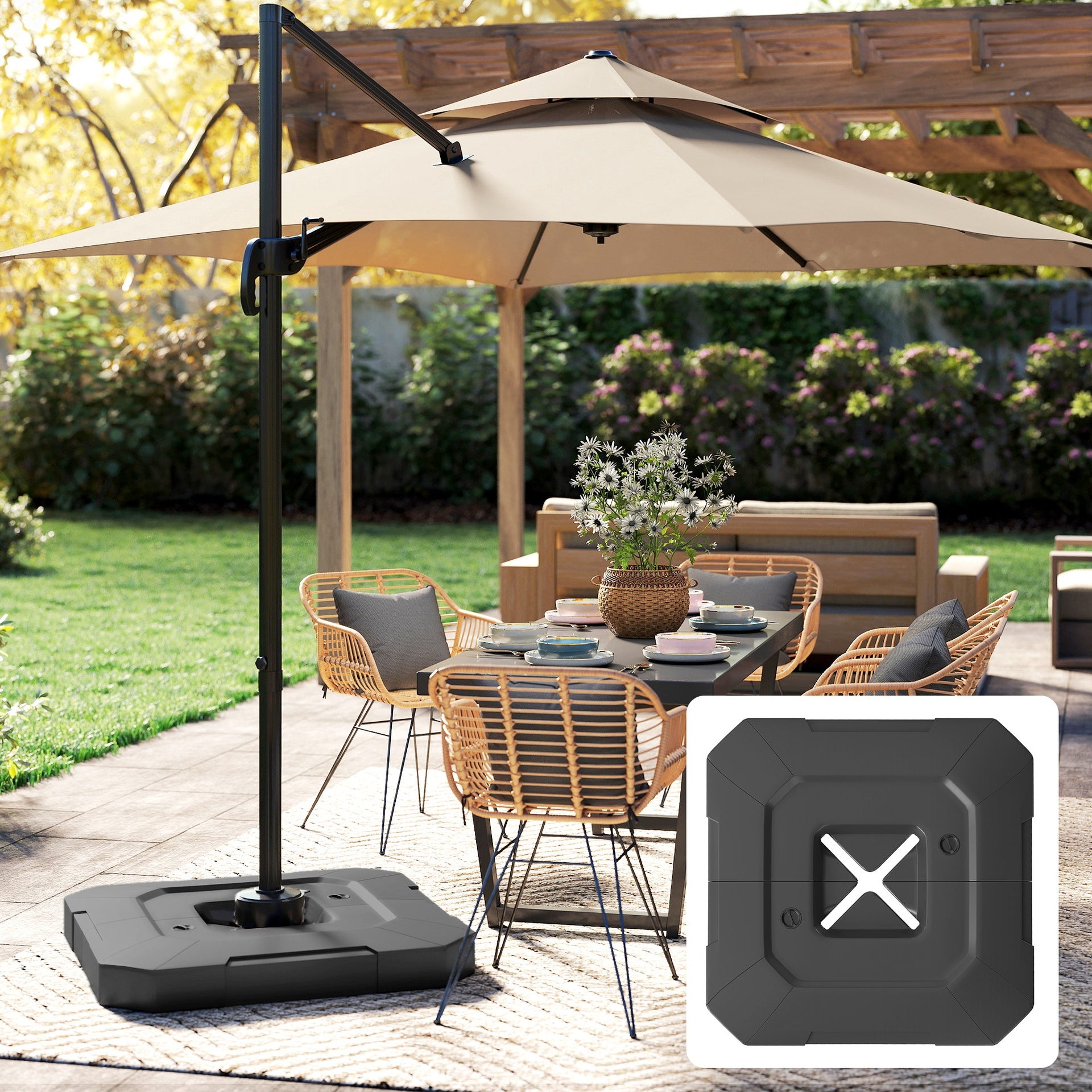 Outsunny 2-Piece Cantilever Umbrella Base Weight Set, 231 lb Water or Sand Fillable Outdoor Offset Umbrella Weights, Black