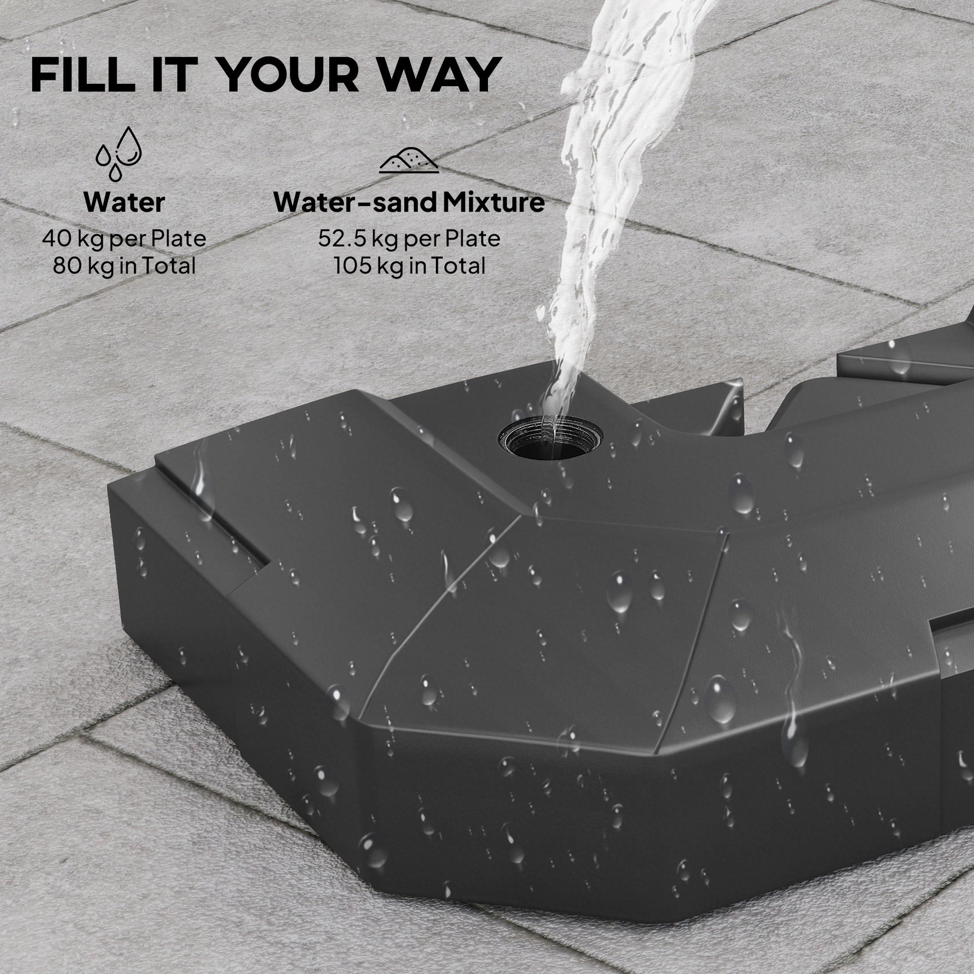Outsunny 2-Piece Cantilever Umbrella Base Weight Set, 231 lb Water or Sand Fillable Outdoor Offset Umbrella Weights, Black
