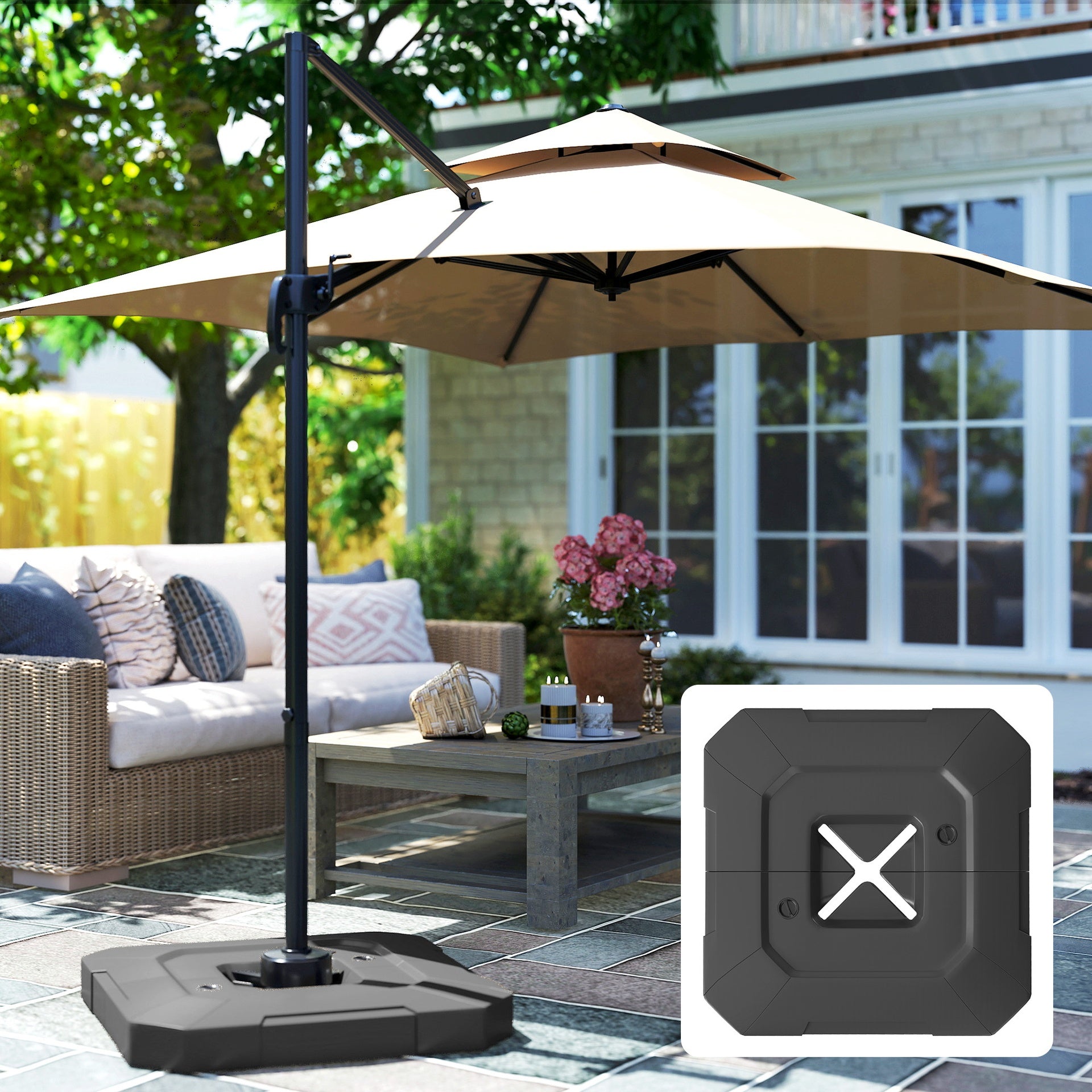Outsunny 2-Piece Cantilever Umbrella Base Weight Set, 231 lb Water or Sand Fillable Outdoor Offset Umbrella Weights, Black