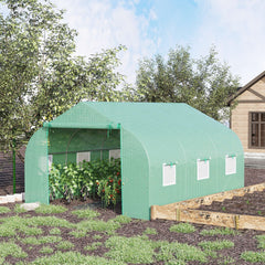 Outsunny Walk In Tunnel Greenhouse, Portable Outdoor Plant House with Roll Up Doors
