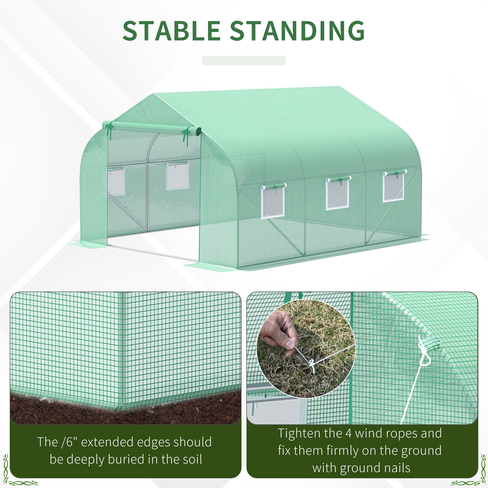 Outsunny Walk In Tunnel Greenhouse, Portable Outdoor Plant House with Roll Up Doors
