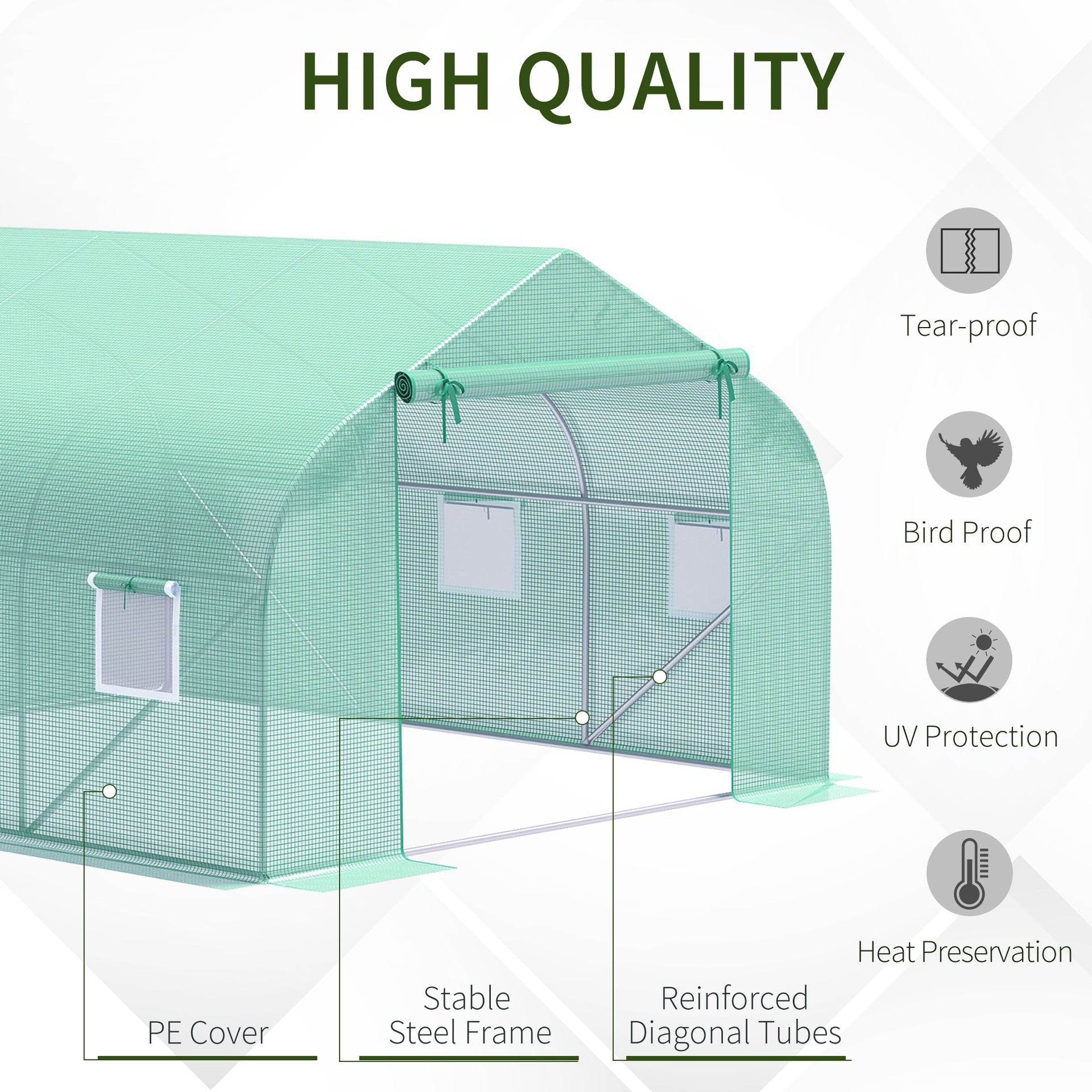 Outsunny Walk In Tunnel Greenhouse, Portable Outdoor Plant House with Roll Up Doors