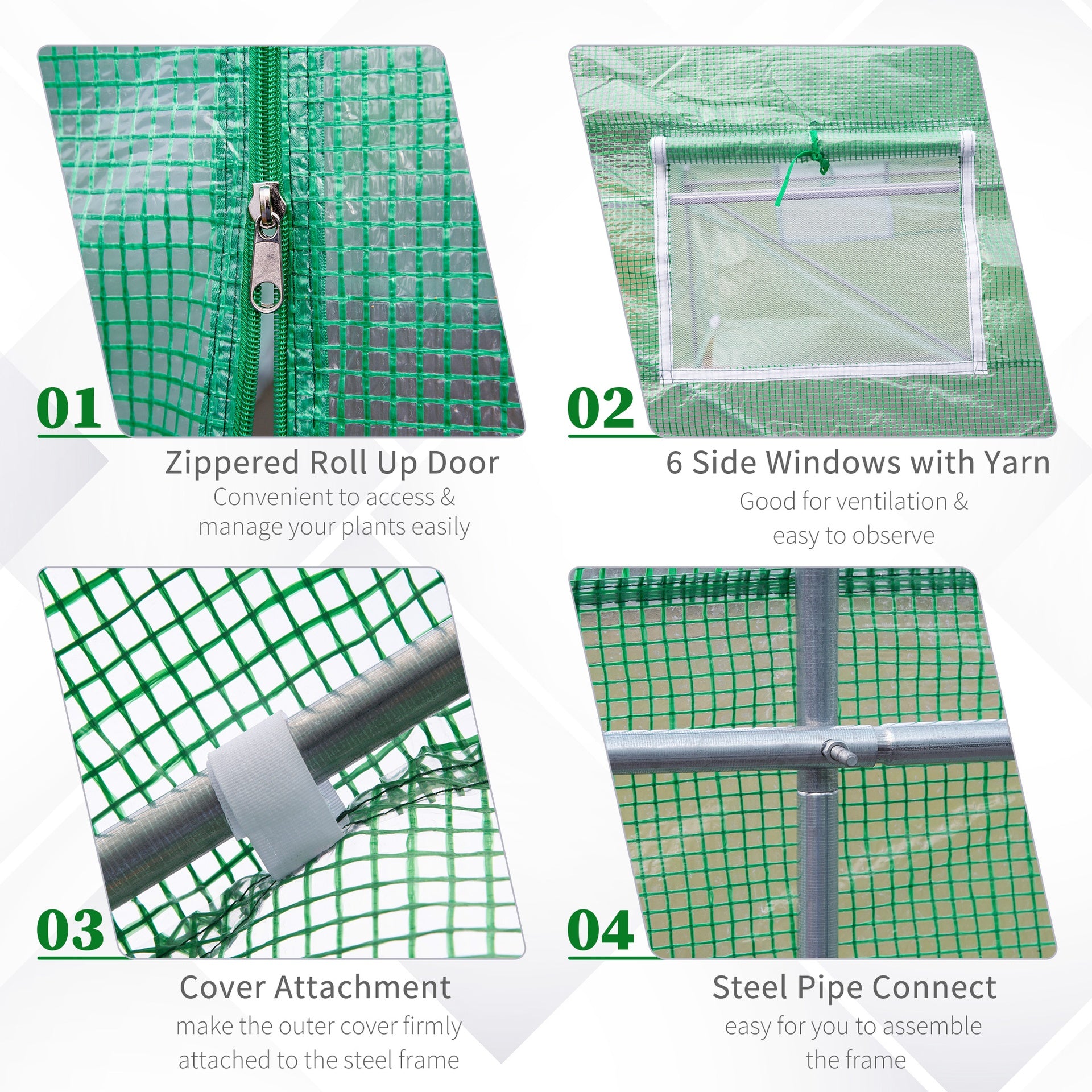 Outsunny Walk In Tunnel Greenhouse, Portable Outdoor Plant House with Roll Up Doors