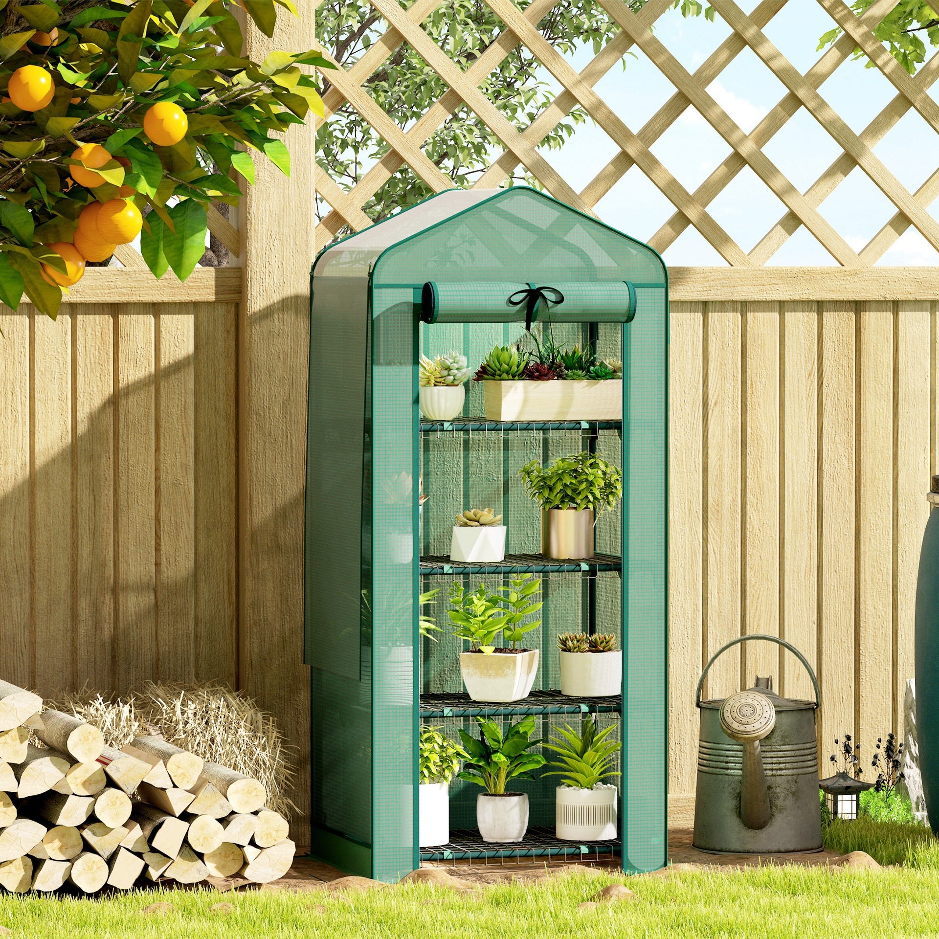 Outsunny Mini Greenhouse with Screen Roof, 4 Tier Portable Small Greenhouse with High Strength PE Cover, Green