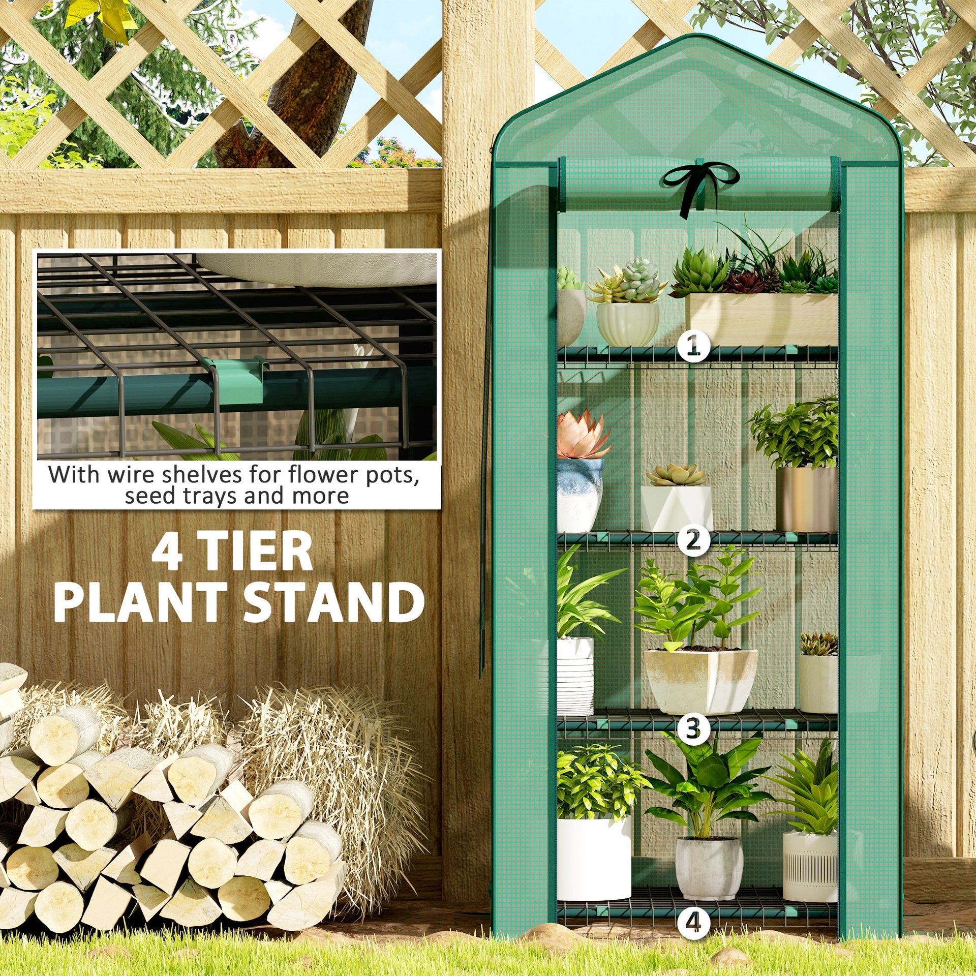 Outsunny Mini Greenhouse with Screen Roof, 4 Tier Portable Small Greenhouse with High Strength PE Cover, Green