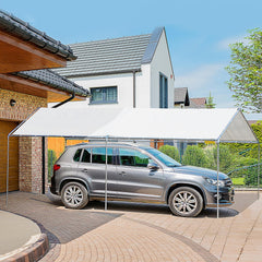 Outsunny 9.6' x 19.5' Carport Heavy Duty Galvanized Car Canopy w/ Included Anchor Kit, 3 Reinforced Steel Cables, White