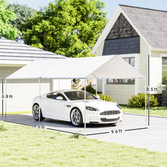 Outsunny 9.6' x 19.5' Carport Heavy Duty Galvanized Car Canopy w/ Included Anchor Kit, 3 Reinforced Steel Cables, White