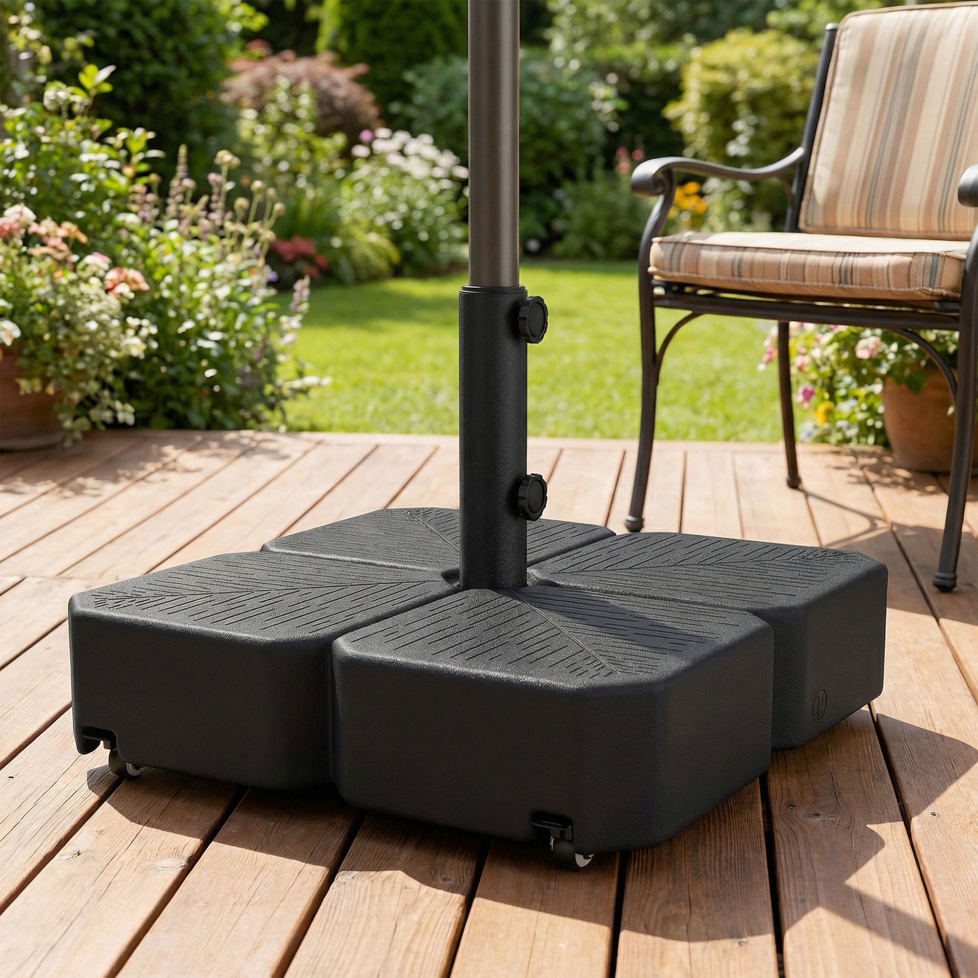 Outsunny Patio Umbrella Base with Wheels Outdoor Umbrella Stand Holder for 1.5"/1.9" Poles Black