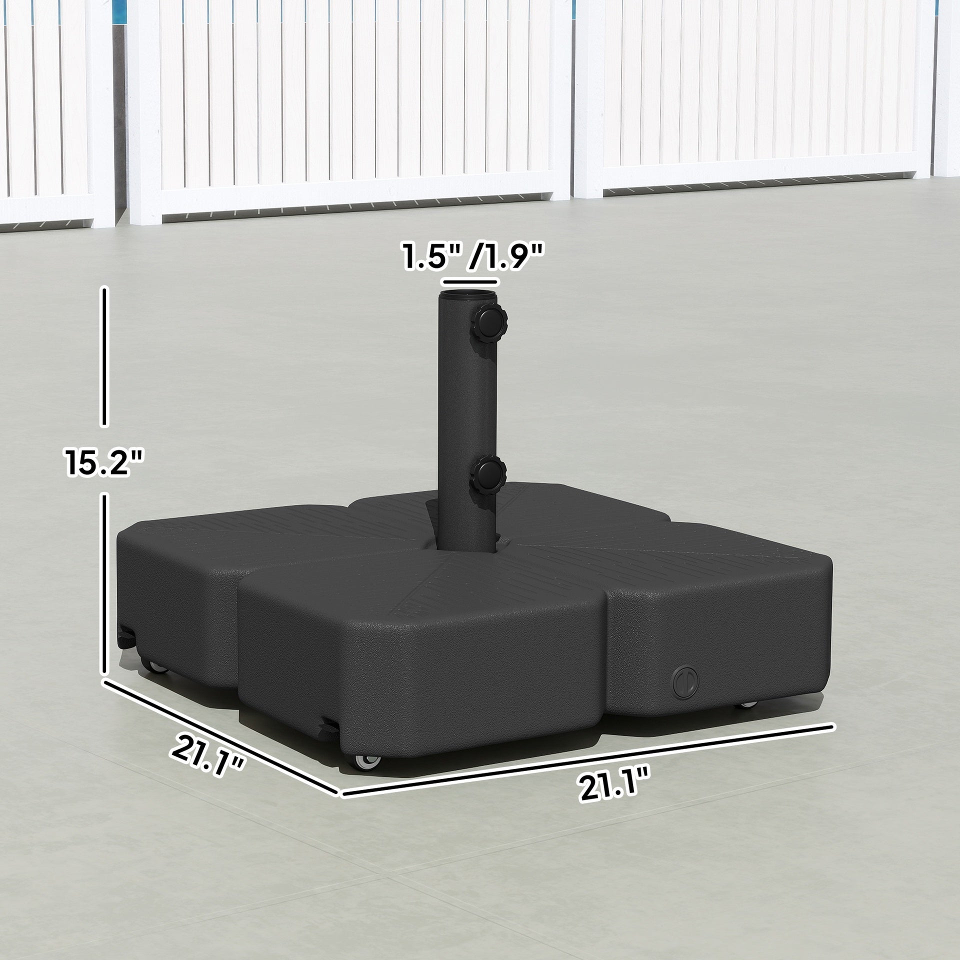 Outsunny Patio Umbrella Base with Wheels Outdoor Umbrella Stand Holder for 1.5"/1.9" Poles Black
