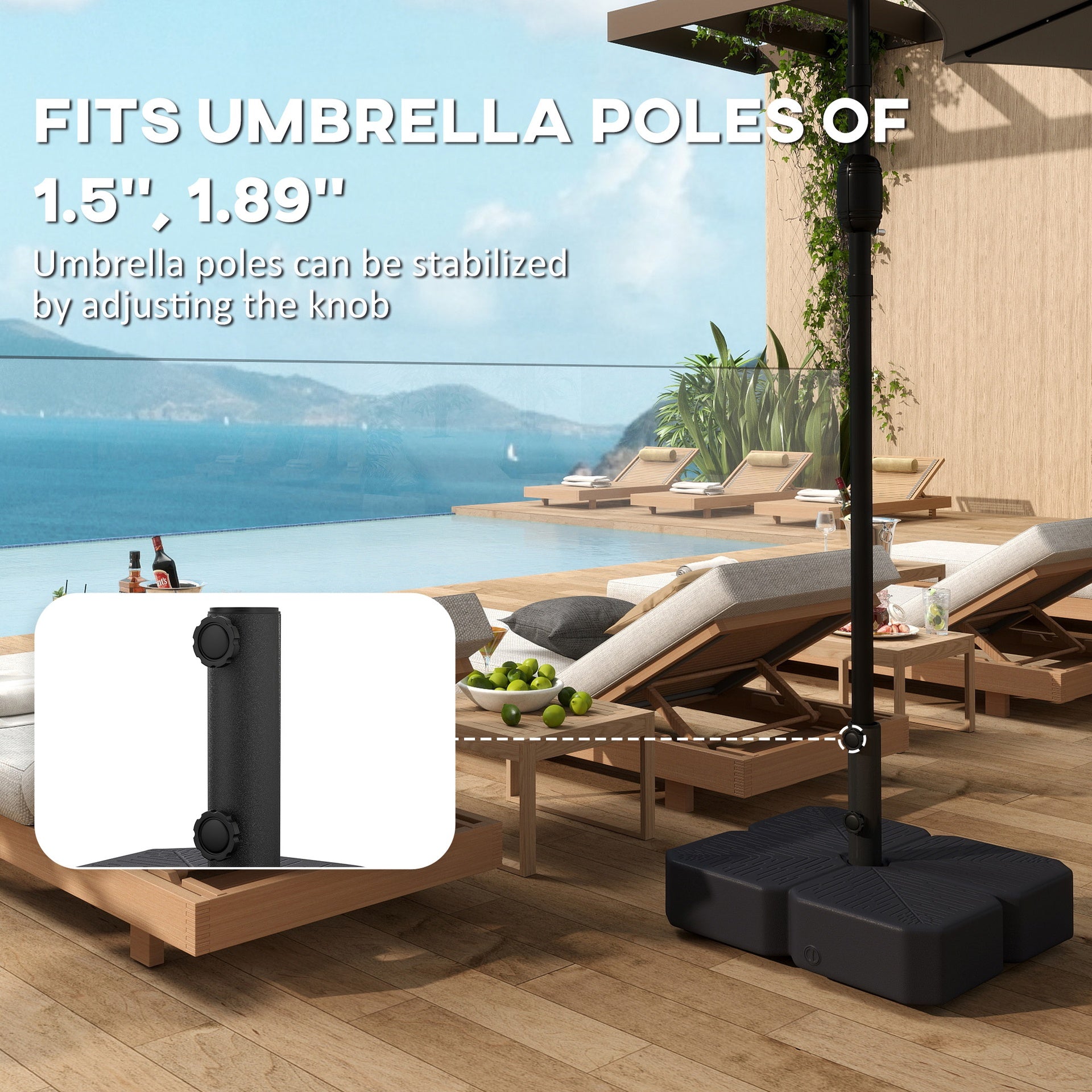 Outsunny Patio Umbrella Base with Wheels Outdoor Umbrella Stand Holder for 1.5"/1.9" Poles Black