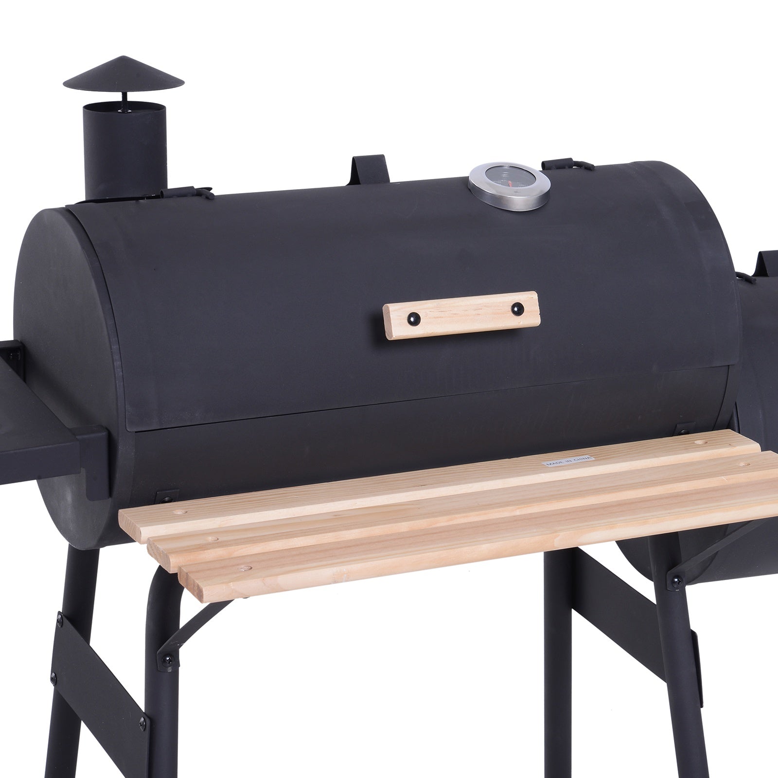 Outsunny Charcoal BBQ, Portable Grill with Wheels, All-in-One Grill, Side vent, Two Shelves and Metal Grating, Lit-Mounted Thermometer, Wooden Handle, for Outdoor Cooking, Black