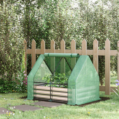 Outsunny 4 x 3 x 3ft Metal Planter Box with Mini Greenhouse, Galvanized Raised Garden Bed with Cover for Herbs and Vegetables, Small Greenhouse for Patio Garden Balcony, Green and Gray
