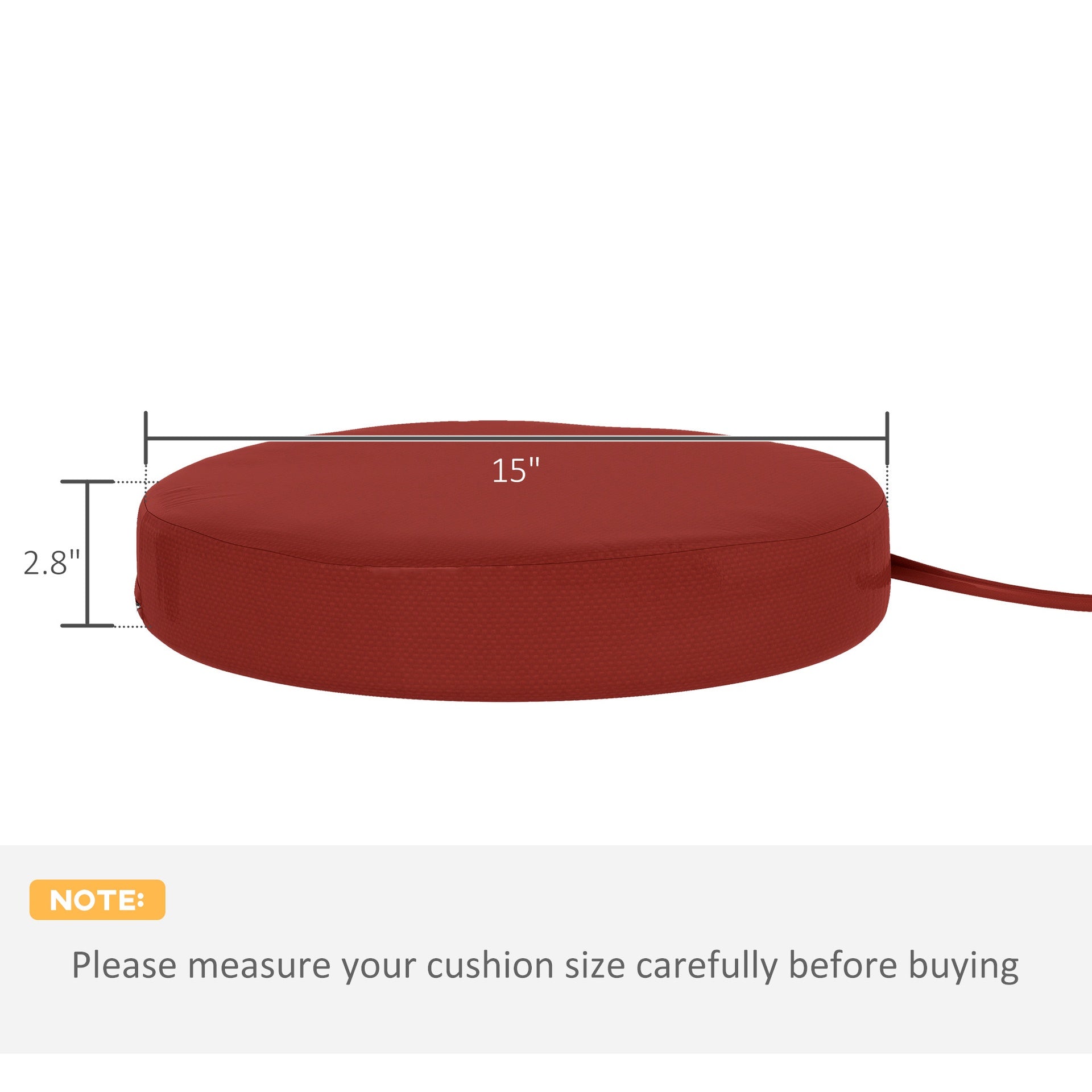 Outsunny Patio Chair Cushions Set of 4 Round Seat Cushions for Dining Bistro Chairs Machine Washable, 15" x 15" x 3", Wine Red