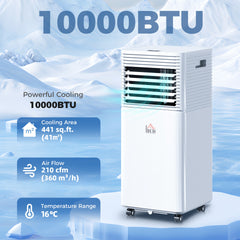 HOMCOM 10000 BTU Mobile Air Conditioner for Cooling and Dehumidifying, Remote Control, 24H Timer, LED Display, White