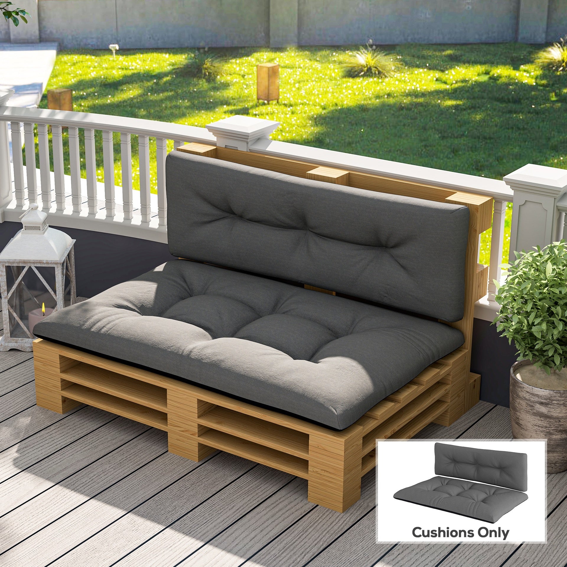 Outsunny 2 Seater Pallet Cushions Outdoor 3.9" Thick Replacement Cushions - Tufted Design for Garden, Patio, Black