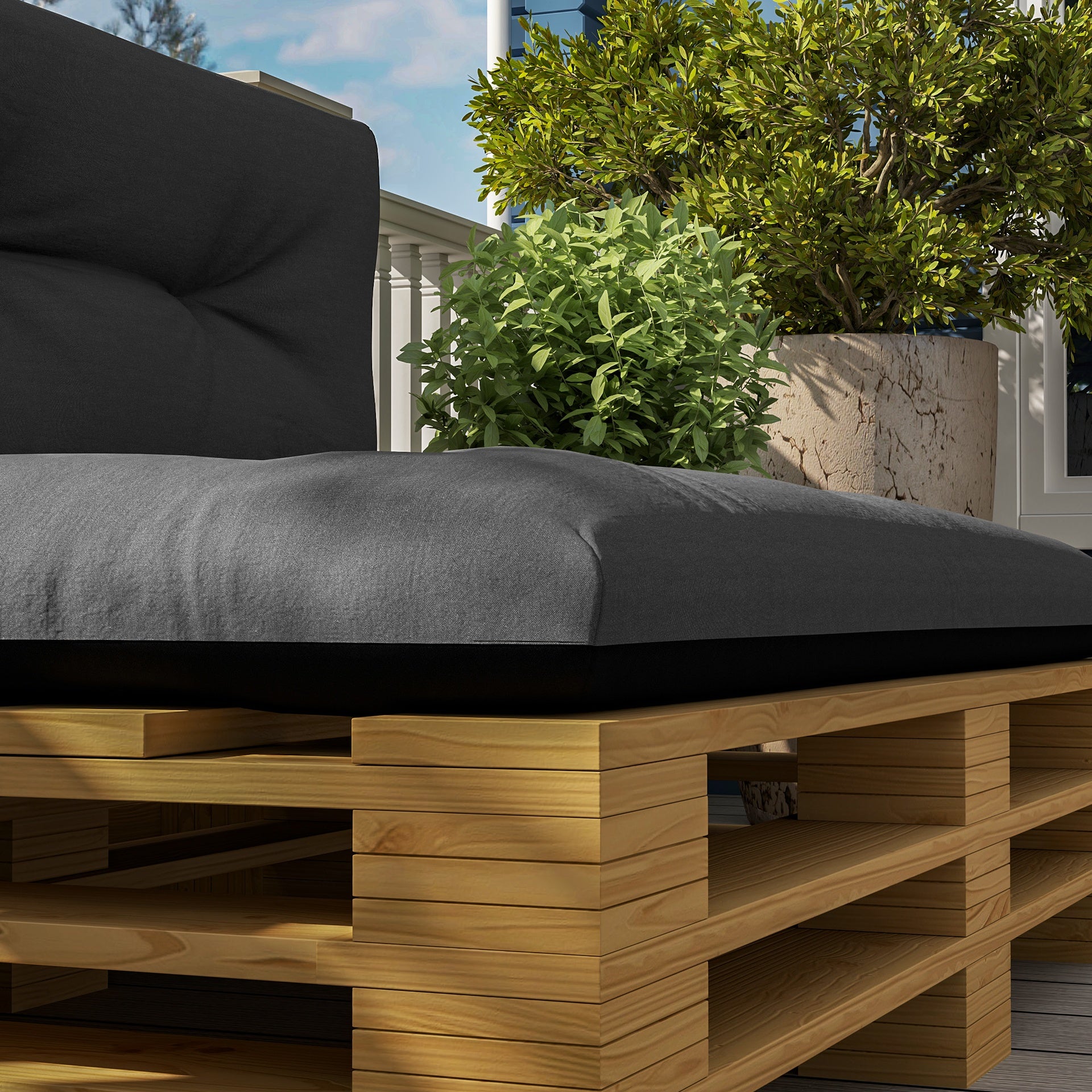 Outsunny 2 Seater Pallet Cushions Outdoor 3.9" Thick Replacement Cushions - Tufted Design for Garden, Patio, Black