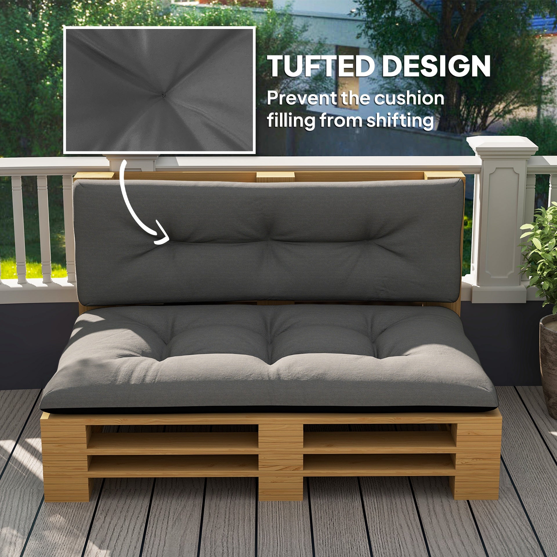 Outsunny 2 Seater Pallet Cushions Outdoor 3.9" Thick Replacement Cushions - Tufted Design for Garden, Patio, Black