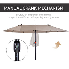 Outsunny Patio Umbrella 15ft Double-Sided Outdoor Market Extra Large Umbrella with Crank Handle for Deck, Lawn, Backyard and Pool, Tan
