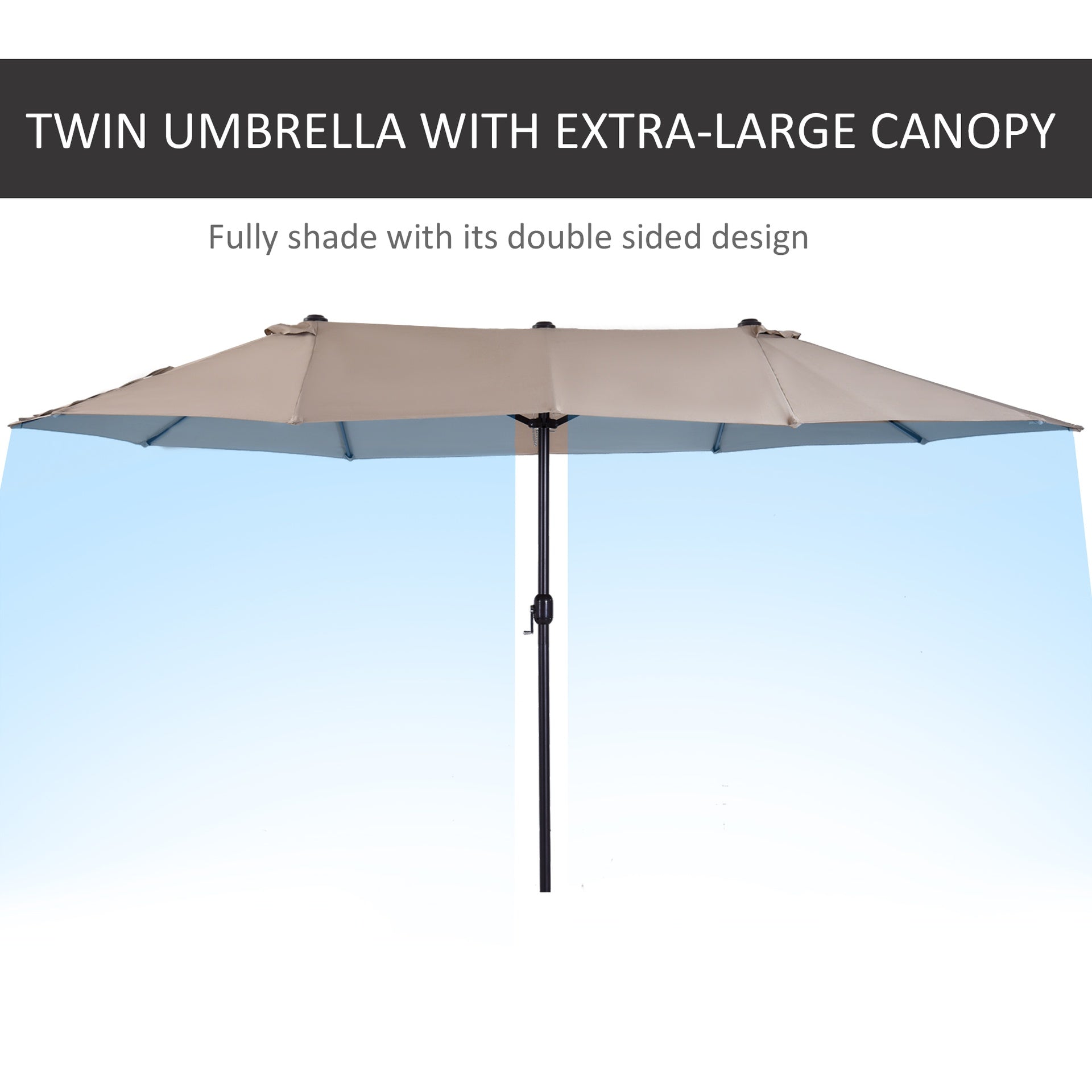 Outsunny Patio Umbrella 15ft Double-Sided Outdoor Market Extra Large Umbrella with Crank Handle for Deck, Lawn, Backyard and Pool, Tan