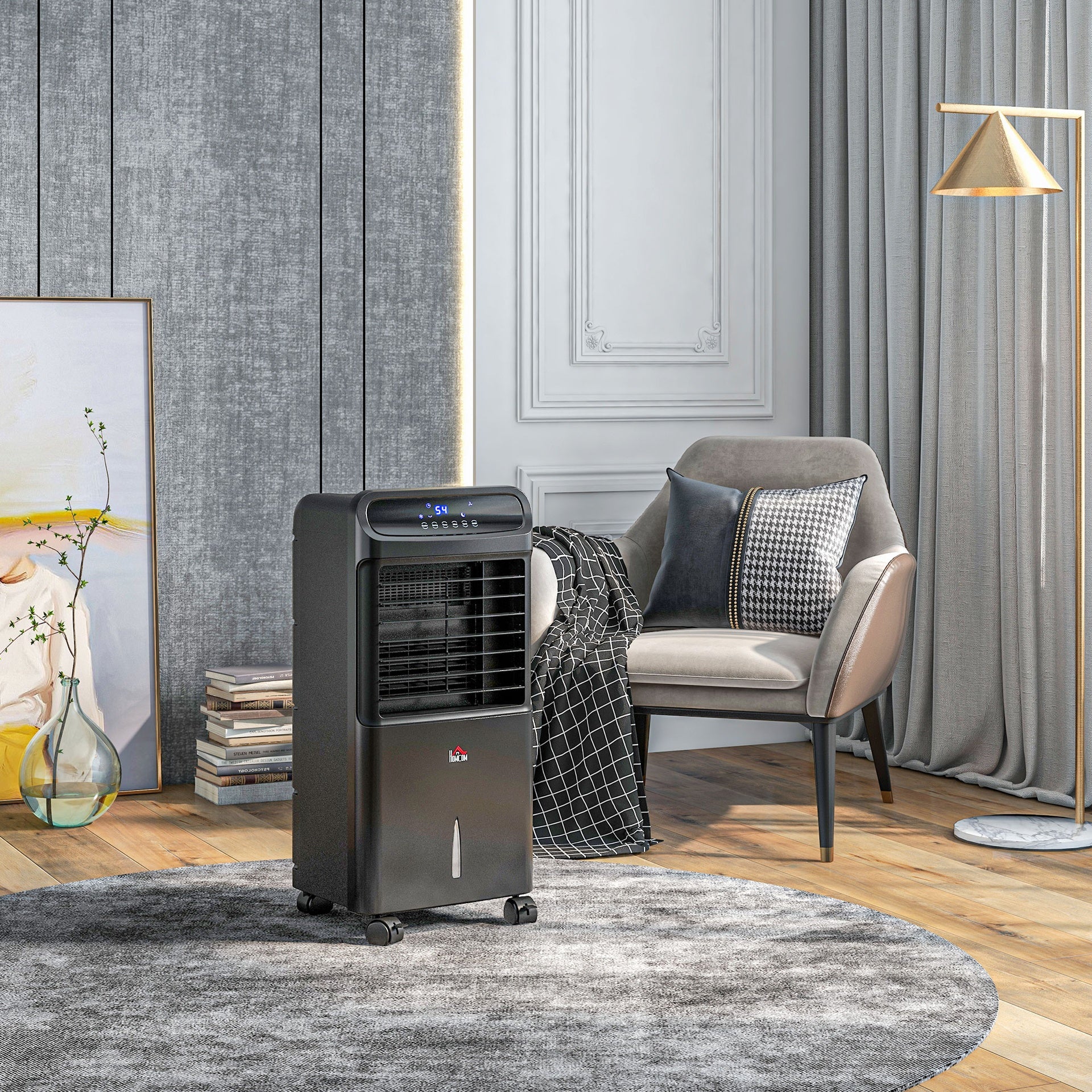 HOMCOM 3-In-1 Ice Cooling Fan, Mobile Evaporative Air Cooler with Remote, Timer, Oscillating for Home Office, Bedroom, Black