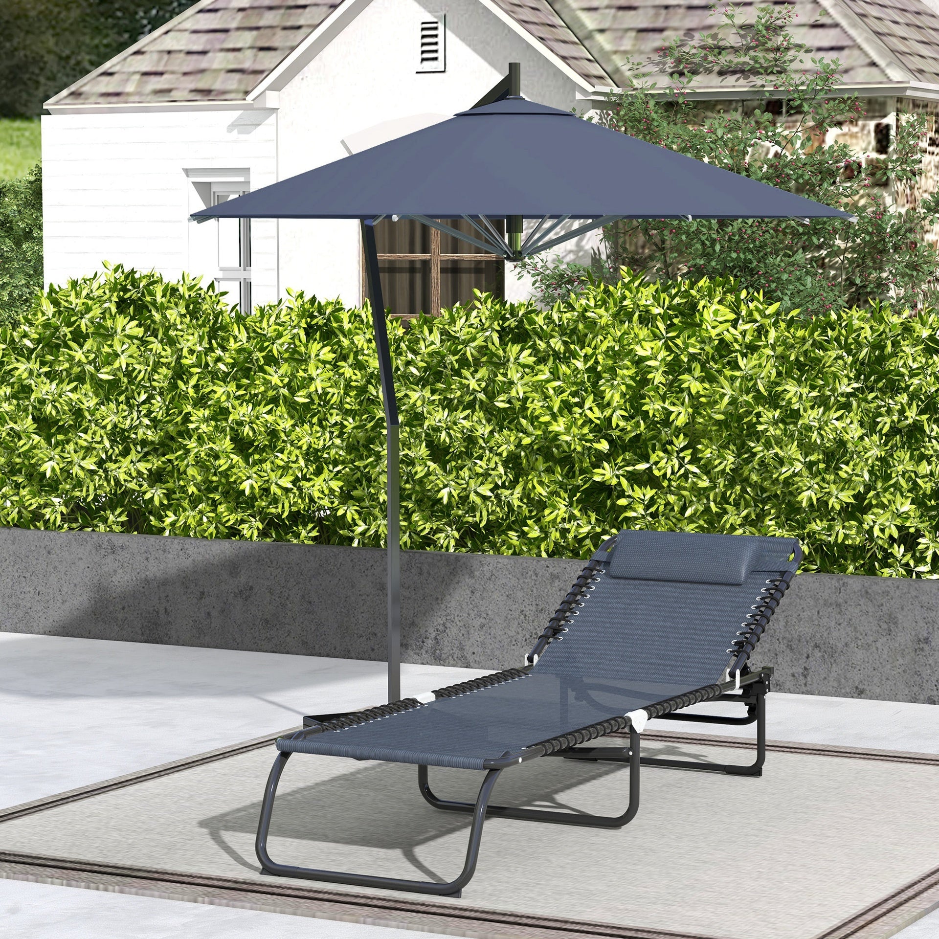Outsunny Folding Chaise Lounge Pool Chair with 4-Position Reclining Back, Breathable Mesh & Bungee Seat, Gray