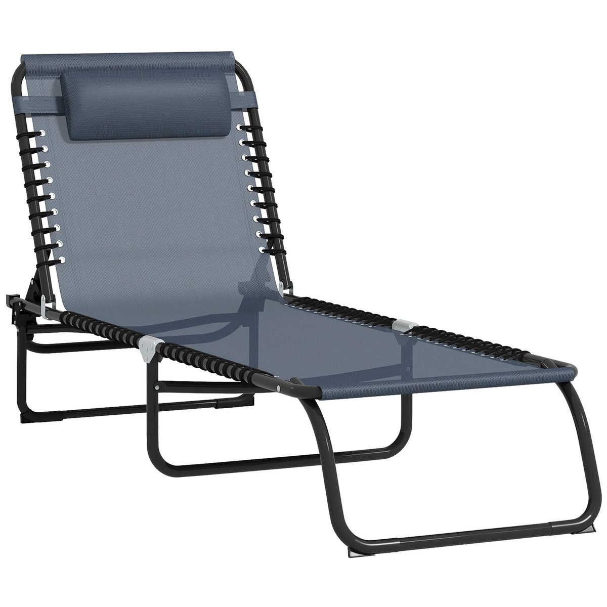 Outsunny Folding Chaise Lounge Pool Chair with 4-Position Reclining Back, Breathable Mesh & Bungee Seat, Gray