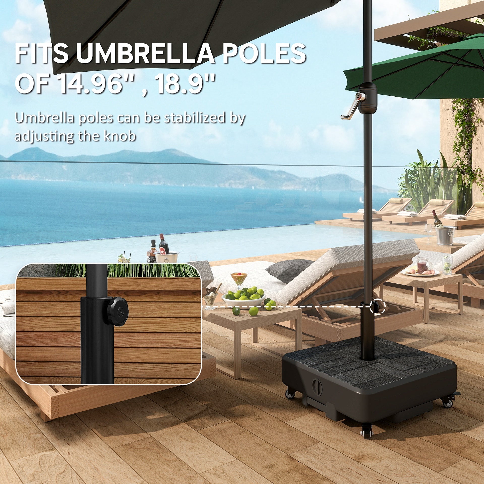 Outsunny Patio Umbrella Base Outdoor Umbrella Stand with Wheels for 1.5"/1.9" Poles