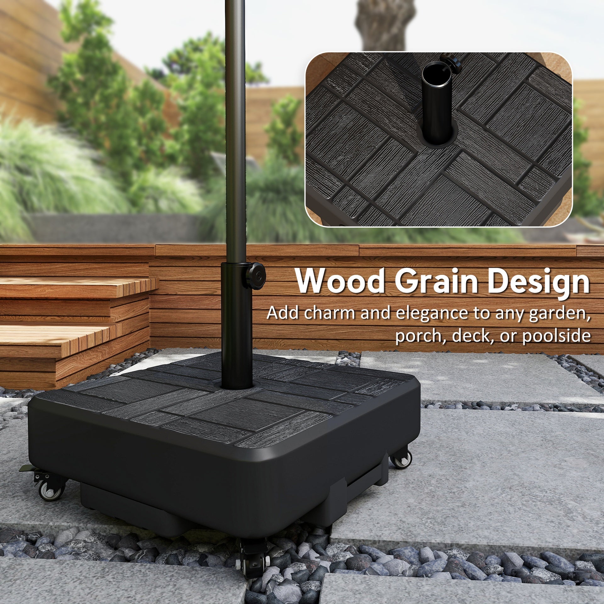 Outsunny Patio Umbrella Base Outdoor Umbrella Stand with Wheels for 1.5"/1.9" Poles