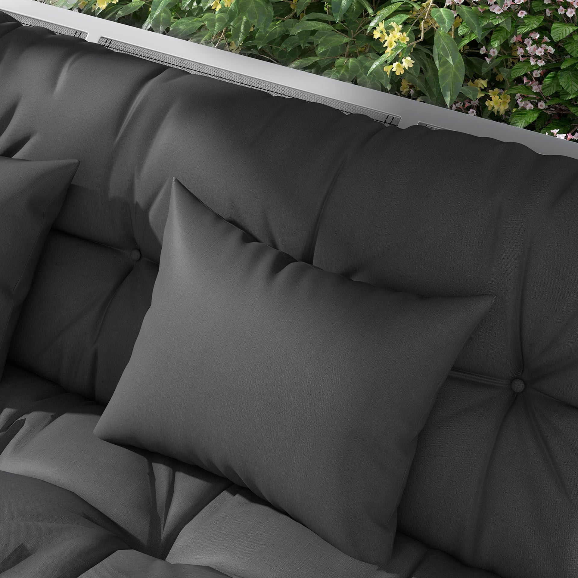 Outsunny 59" Tufted Bench Cushions & Throw Pillows, Replacement Bench Seat Pad, Back & 2 Pillows for Outdoor Furniture, Charcoal