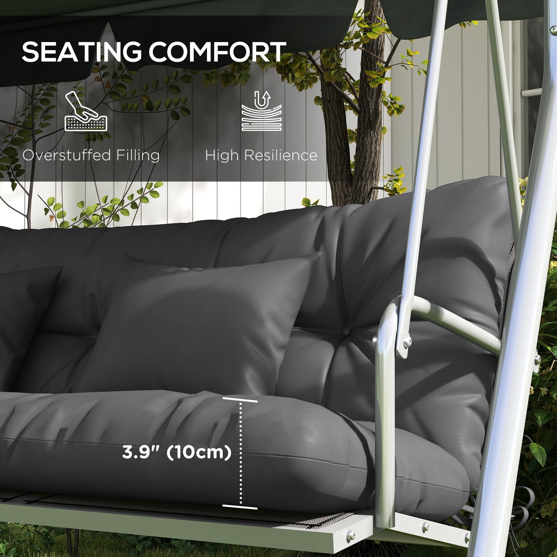 Outsunny 59" Tufted Bench Cushions & Throw Pillows, Replacement Bench Seat Pad, Back & 2 Pillows for Outdoor Furniture, Charcoal