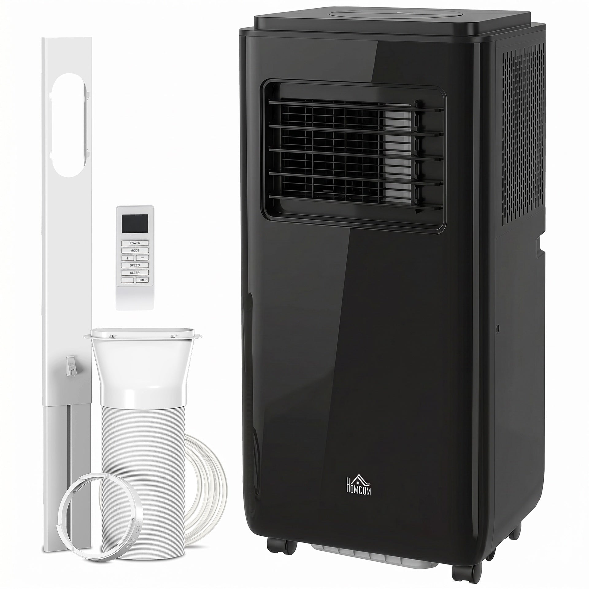 HOMCOM 10,000 BTU Moible Air Conditioner 440 Sq. Ft., Dehumidifier Fan Auto Sleep with 24H Timer On/Off, Window Kit, Black