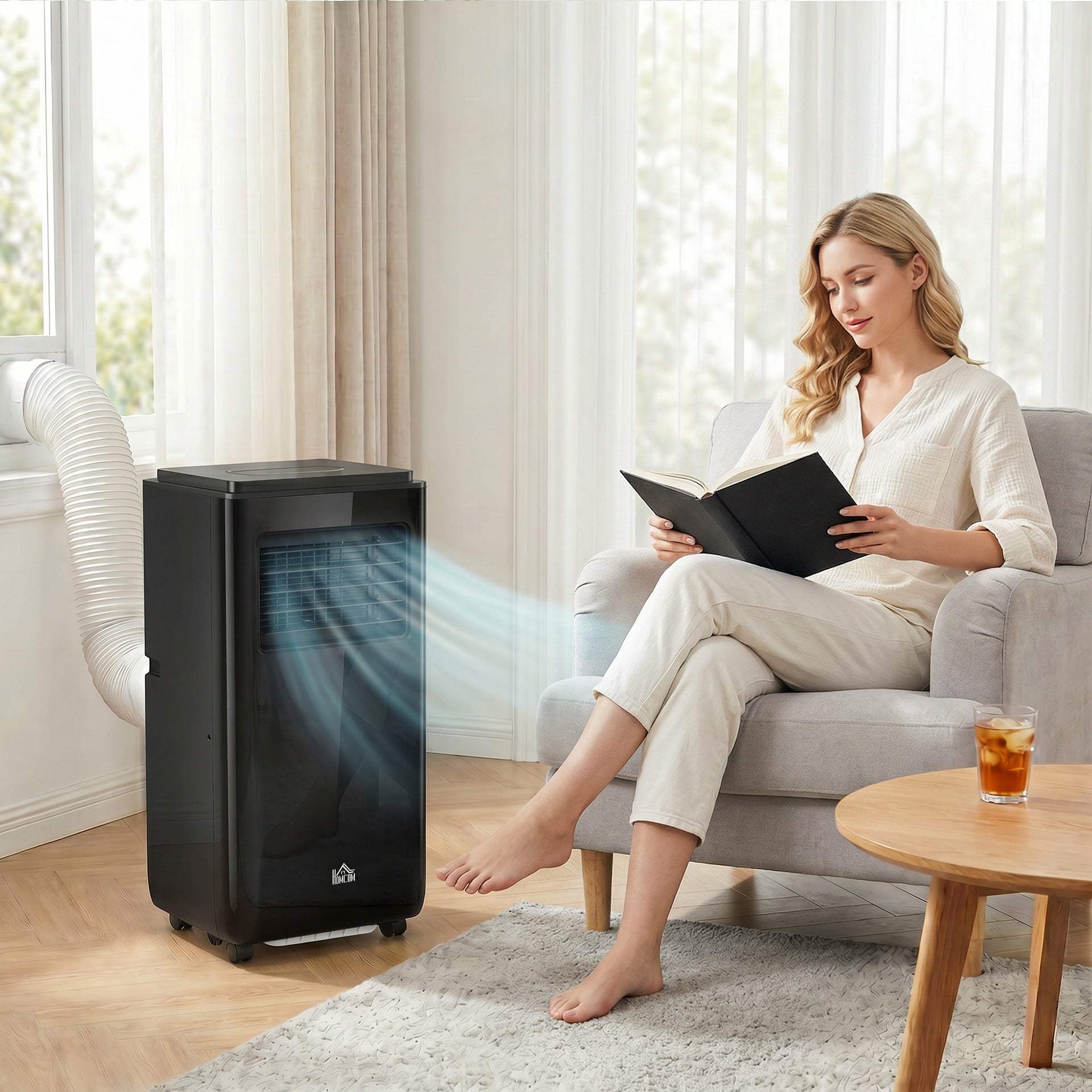 HOMCOM 10,000 BTU Moible Air Conditioner 440 Sq. Ft., Dehumidifier Fan Auto Sleep with 24H Timer On/Off, Window Kit, Black