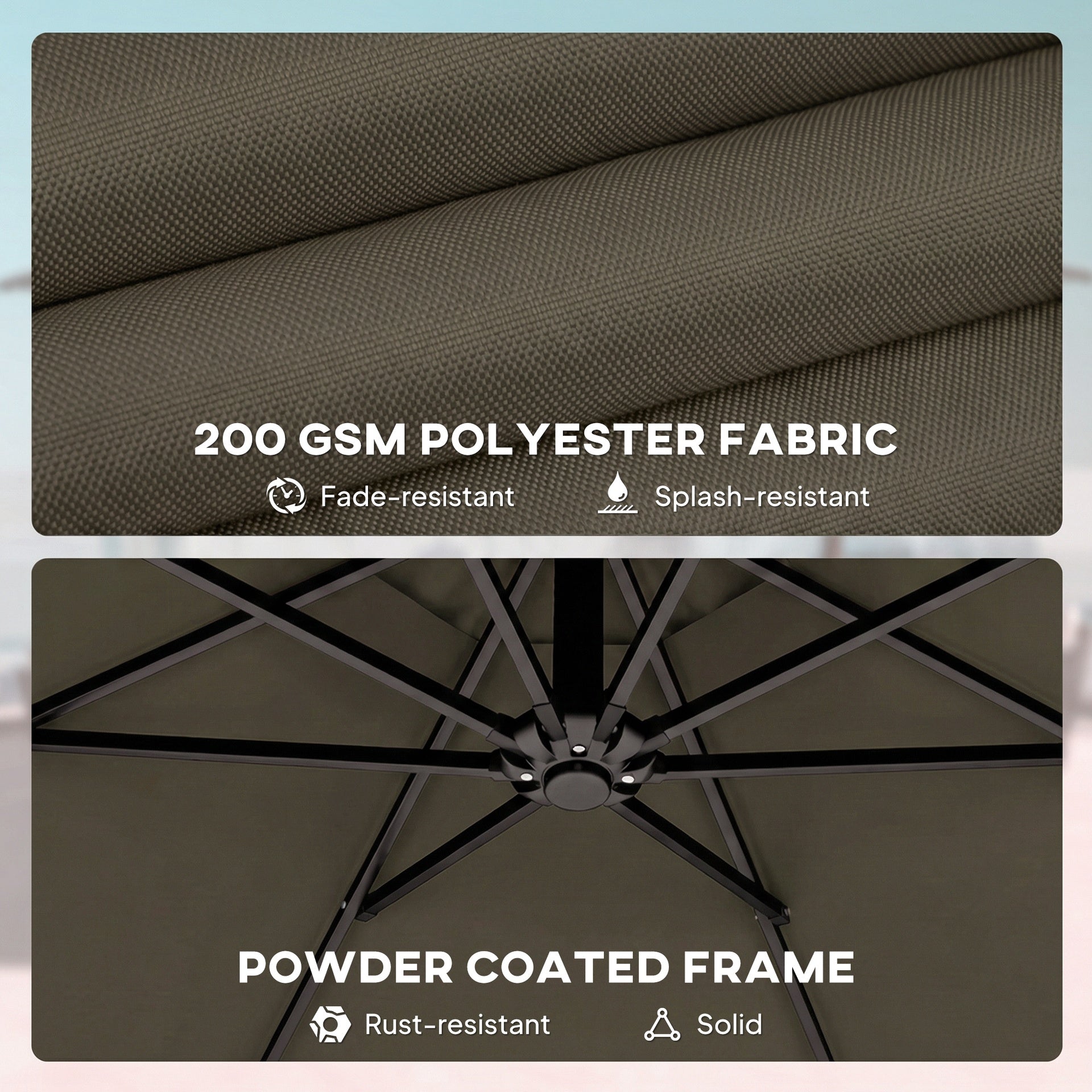 Outsunny 10 ft Offset Patio Umbrella with Cover, Hanging Cantilever Umbrella with 360° Rotation, Crank Handle, Tilt Grayish Brown