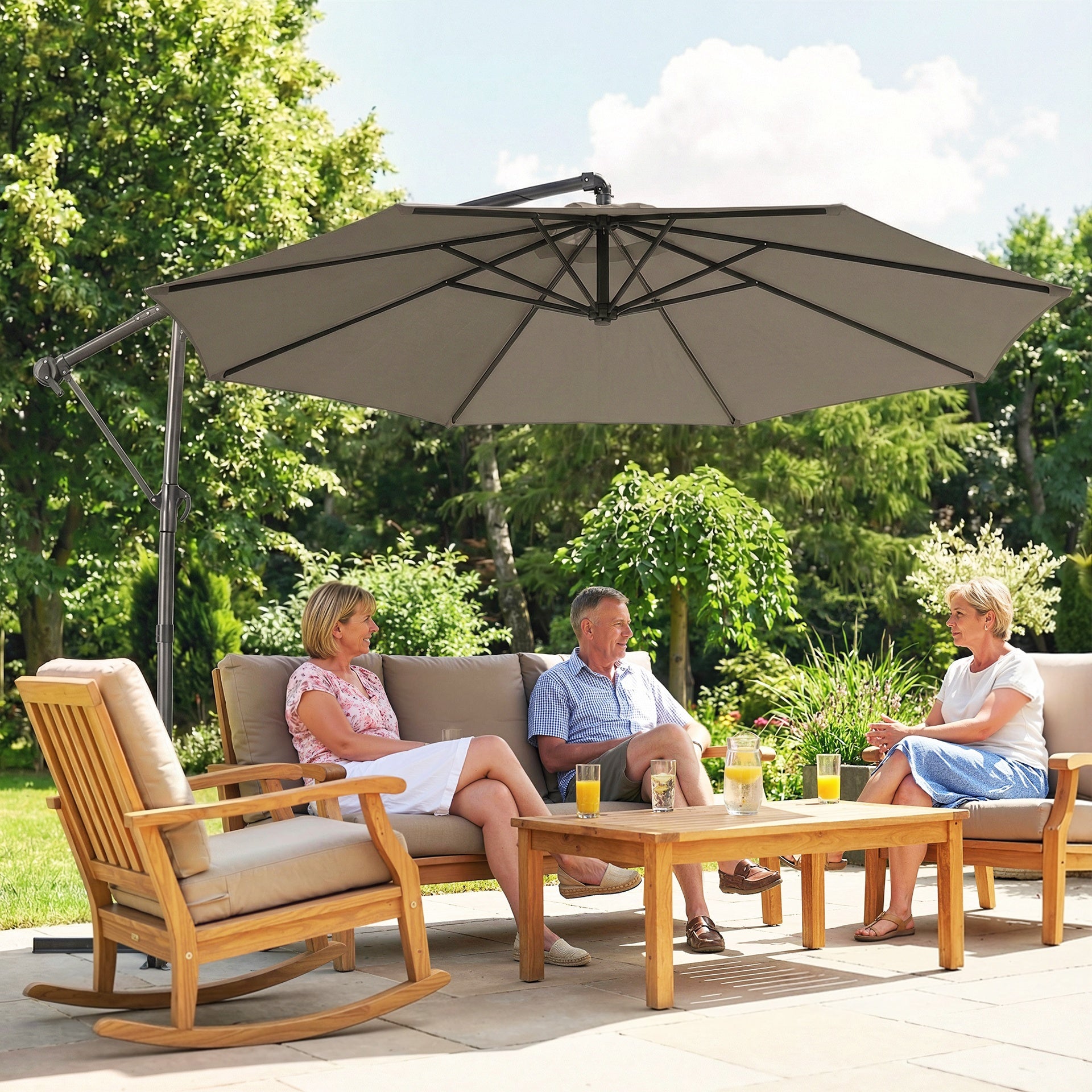 Outsunny 10 ft Offset Patio Umbrella with Cover, Hanging Cantilever Umbrella with 360° Rotation, Crank Handle, Tilt Grayish Brown
