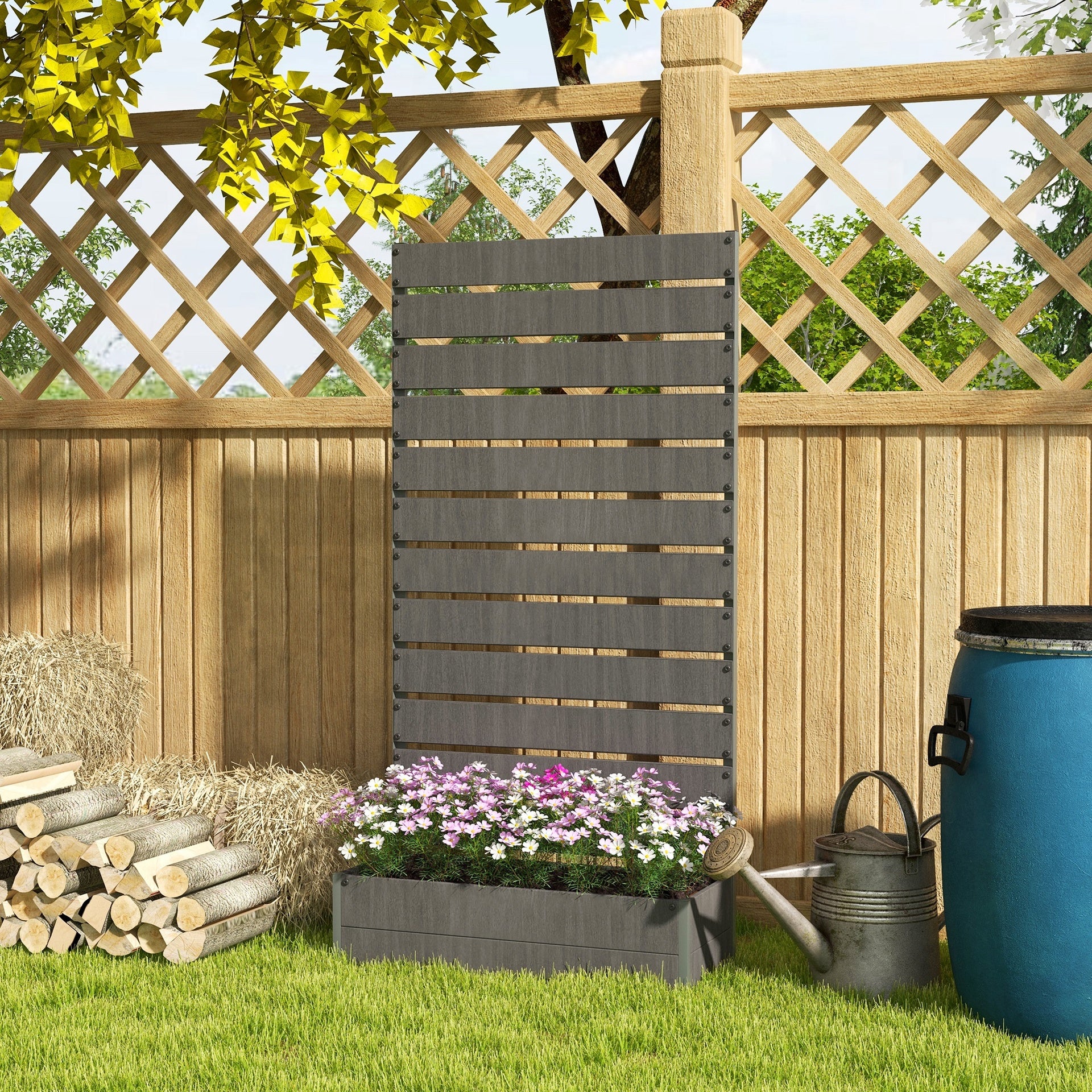 Outsunny Trellis Planter for Climbing Plants, Raised Garden Bed with Trellis, Planter Box for Outdoor Garden, Dark Gray