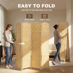 HOMCOM Folding Room Divider Screen 4 Panel 6' Tall Privacy Screen Freestanding Wood Partition for Home Office, Nature Wood