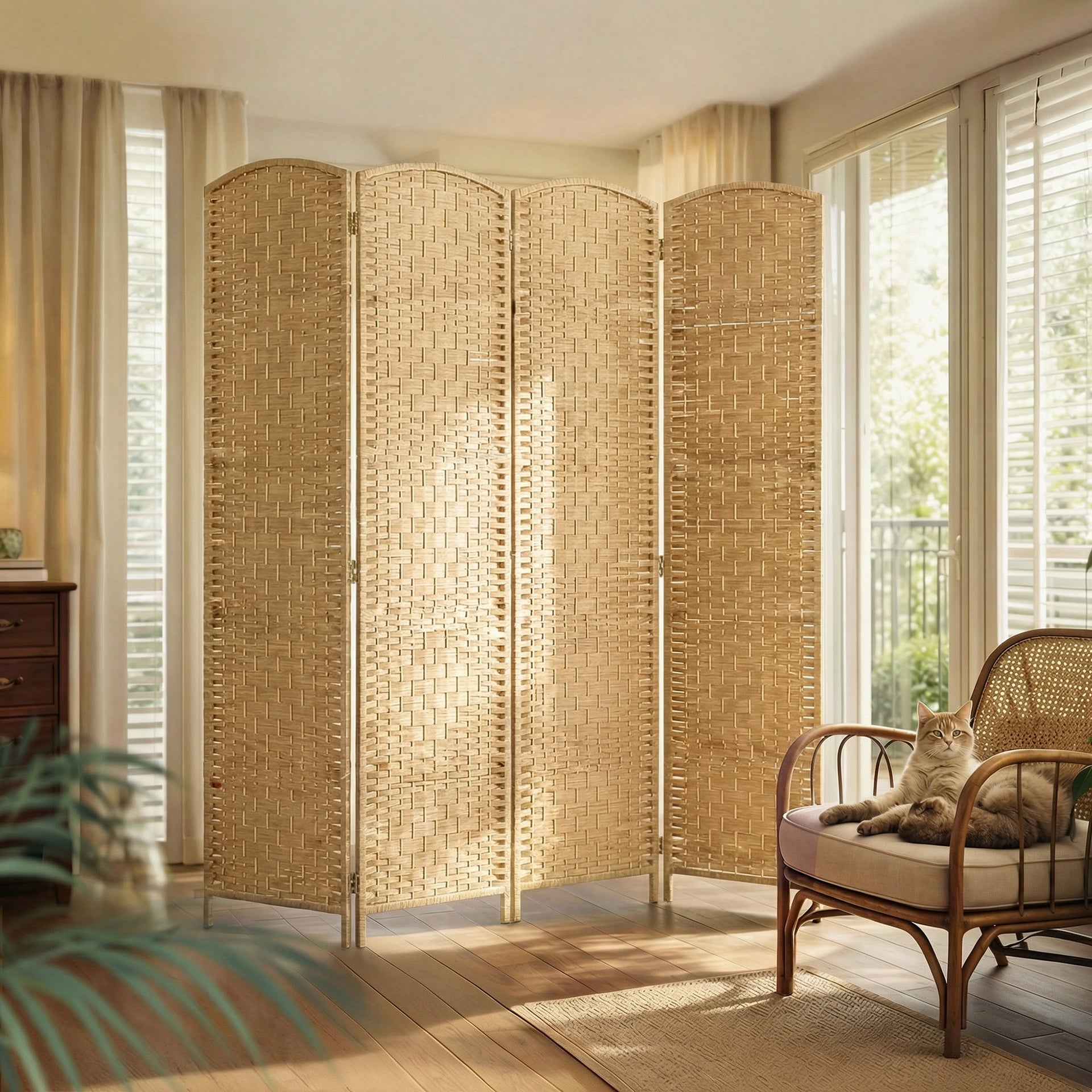 HOMCOM Folding Room Divider Screen 4 Panel 6' Tall Privacy Screen Freestanding Wood Partition for Home Office, Nature Wood