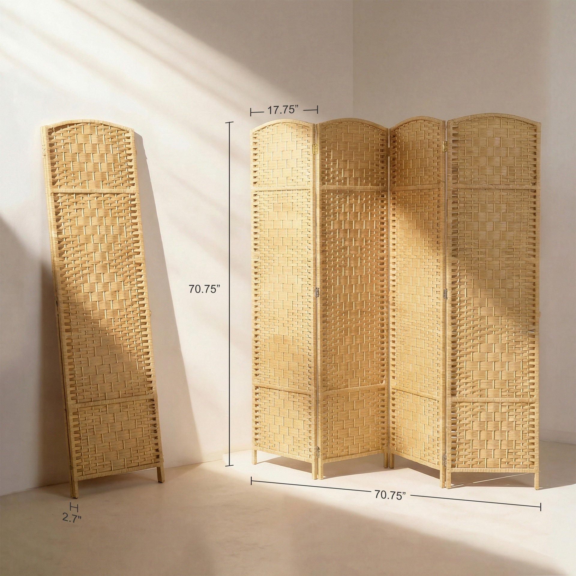 HOMCOM Folding Room Divider Screen 4 Panel 6' Tall Privacy Screen Freestanding Wood Partition for Home Office, Nature Wood