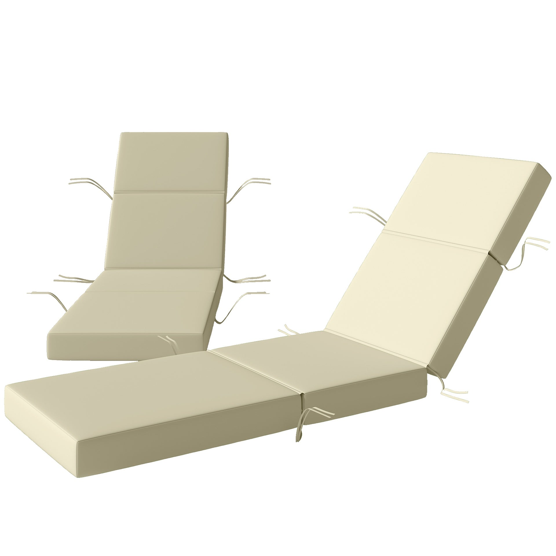 Outsunny Set of 2 Chaise Lounge Cushion, 4" Thick Outdoor Lounge Chair Cushions with Ties for Patio, 21" x 72", Cream White