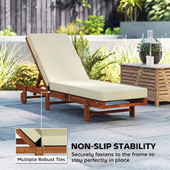 Outsunny Set of 2 Chaise Lounge Cushion, 4" Thick Outdoor Lounge Chair Cushions with Ties for Patio, 21" x 72", Cream White