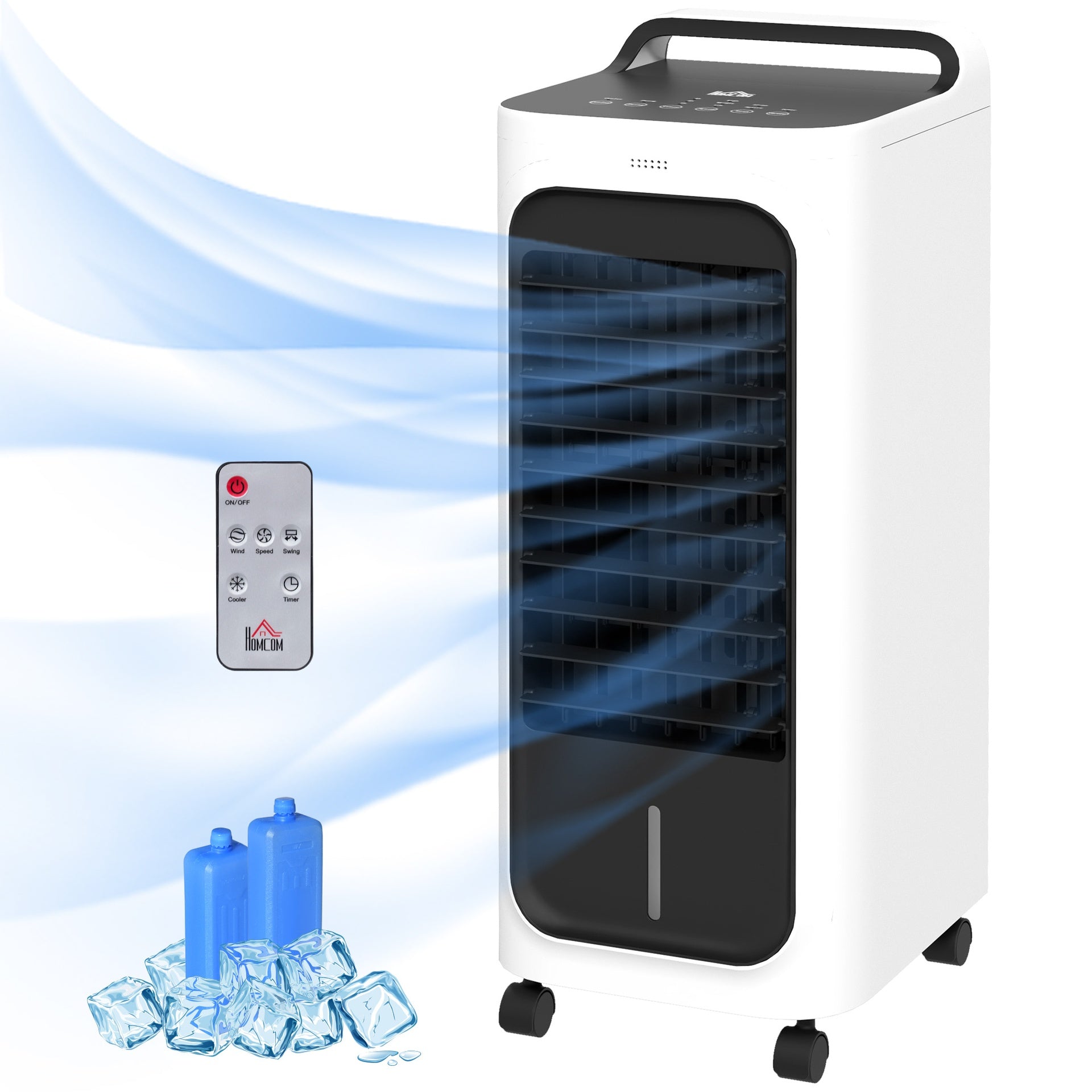HOMCOM Room Air Cooler with Ice Packs, Ice Cooling Fan Water Humidifier Unit with Remote, Timer, Oscillating