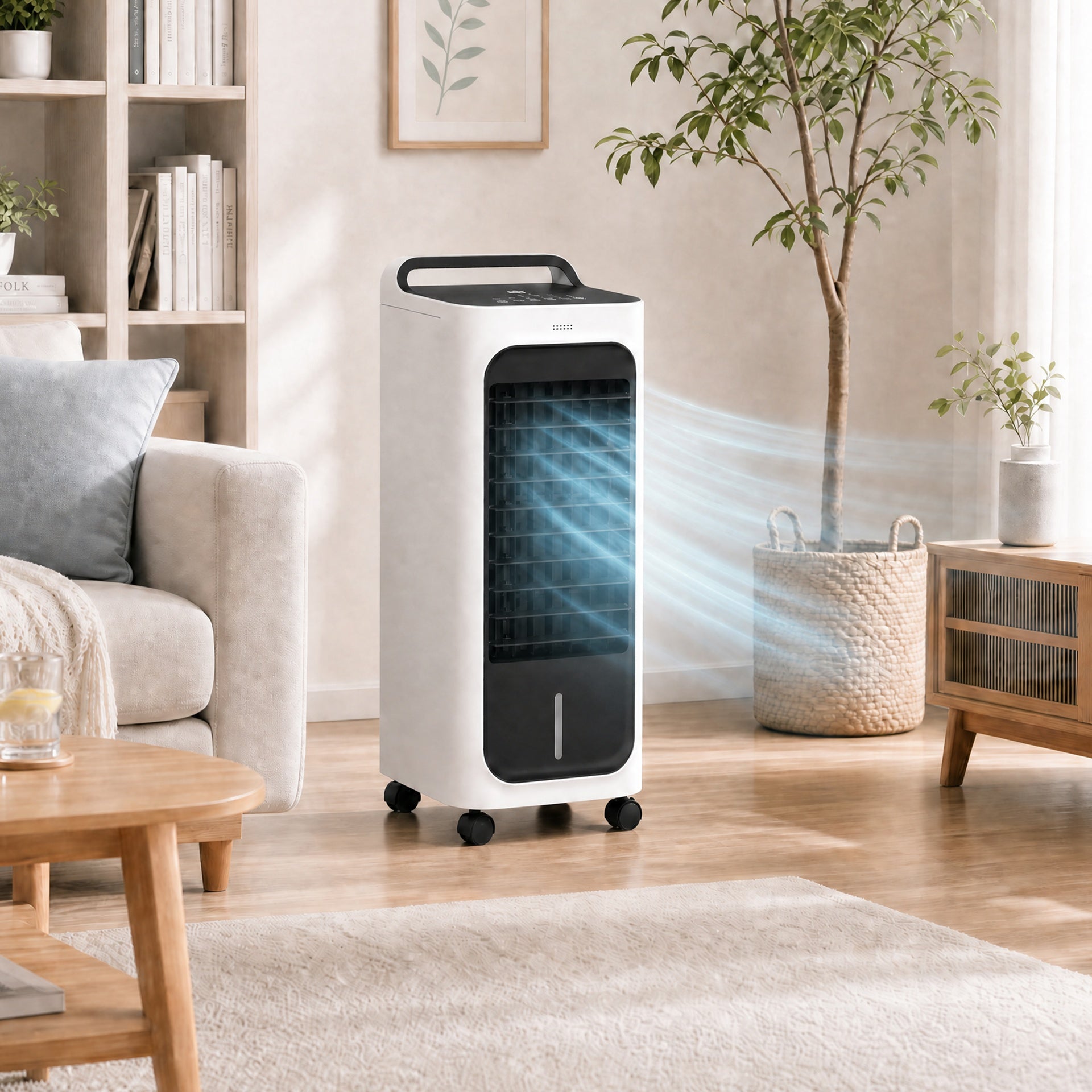HOMCOM Room Air Cooler with Ice Packs, Ice Cooling Fan Water Humidifier Unit with Remote, Timer, Oscillating
