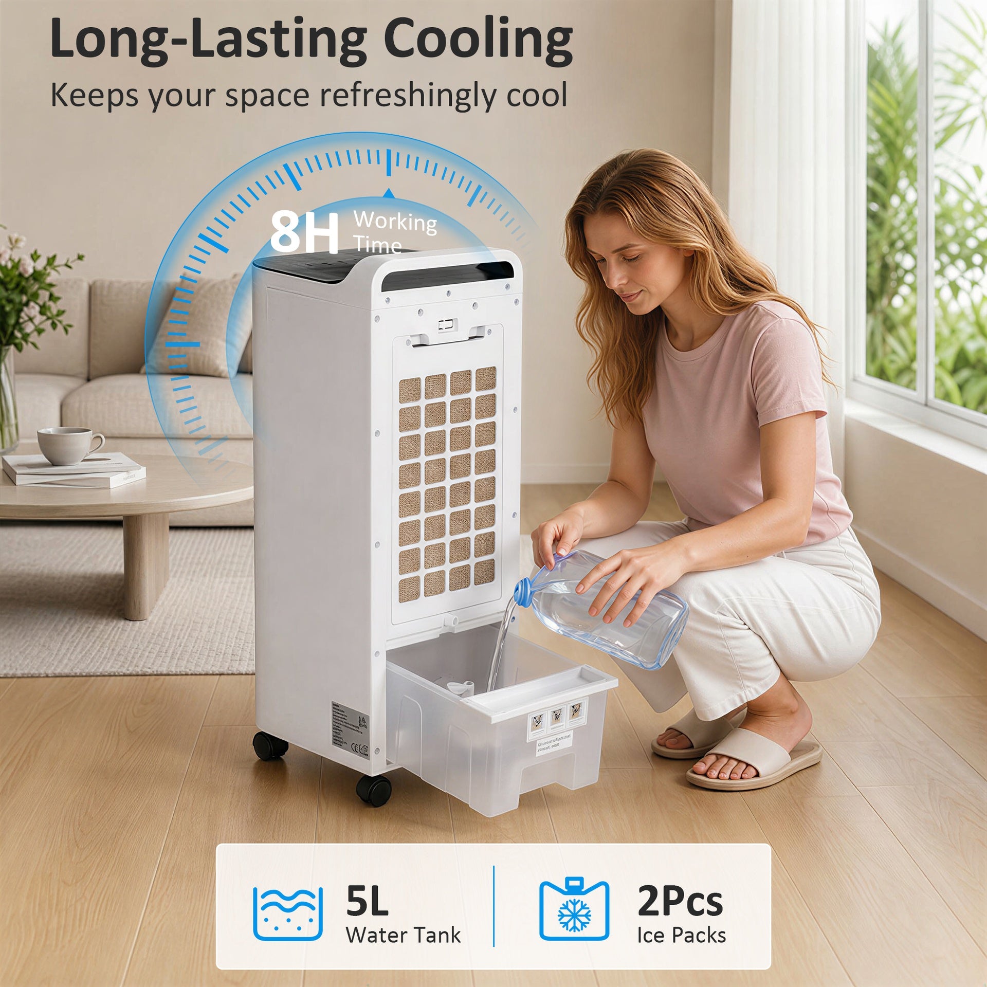 HOMCOM Room Air Cooler with Ice Packs, Ice Cooling Fan Water Humidifier Unit with Remote, Timer, Oscillating