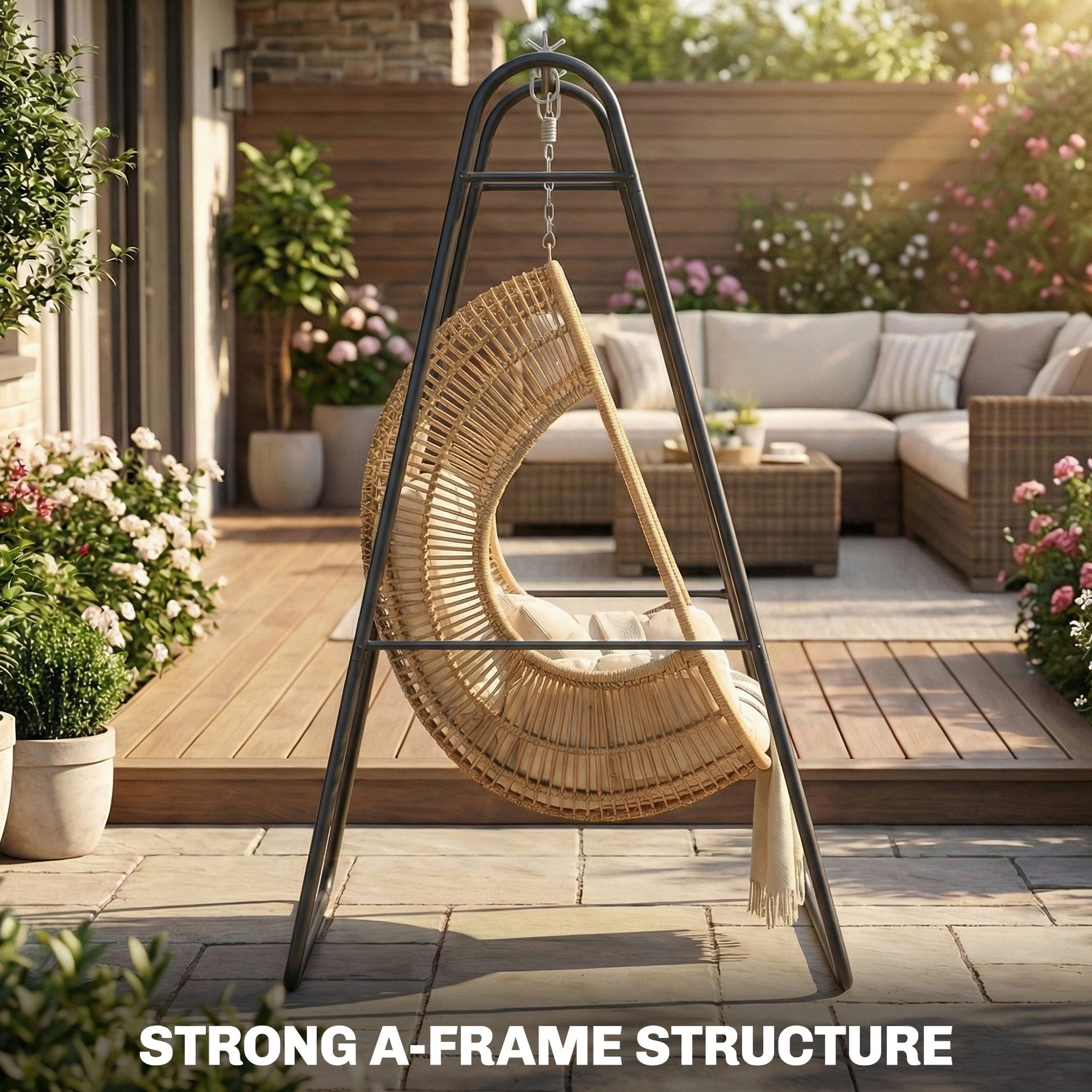 Outsunny Hammock Chair Stand Only Heavy Duty Solid Steel A-Frame for Hanging Hammock, Egg Chair, Max Load 330 LBS, Black