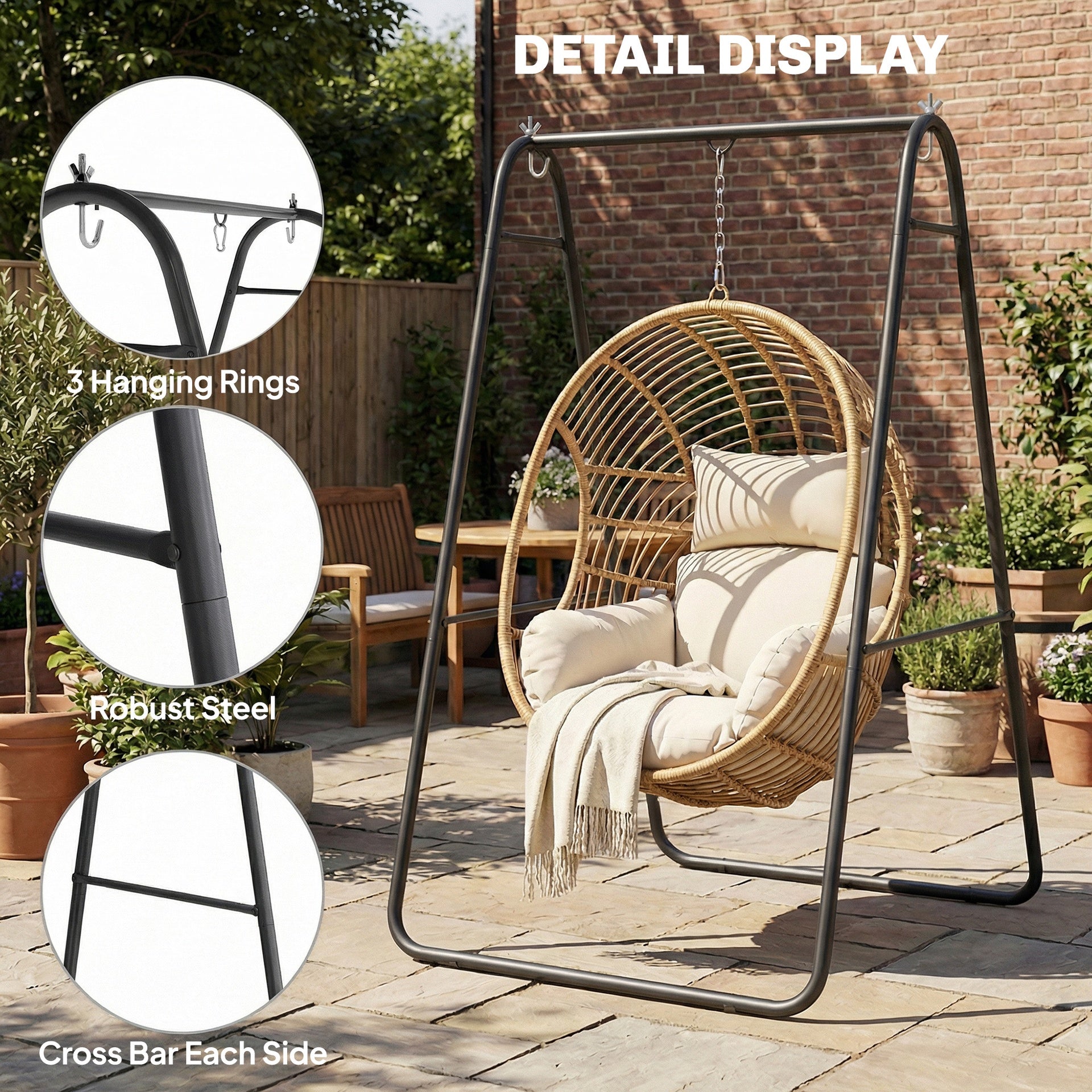 Outsunny Hammock Chair Stand Only Heavy Duty Solid Steel A-Frame for Hanging Hammock, Egg Chair, Max Load 330 LBS, Black