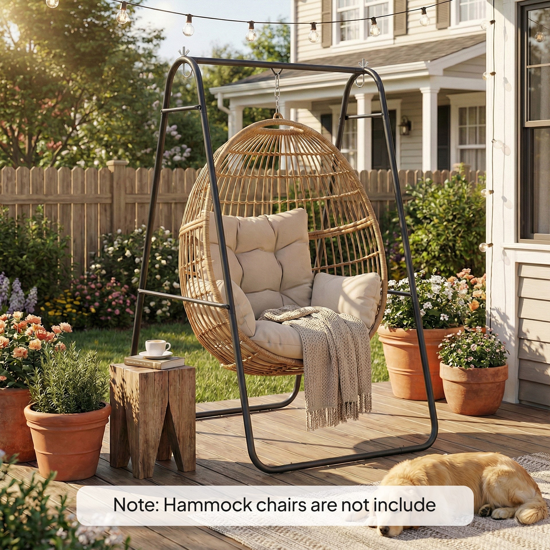 Outsunny Hammock Chair Stand Only Heavy Duty Solid Steel A-Frame for Hanging Hammock, Egg Chair, Max Load 330 LBS, Black